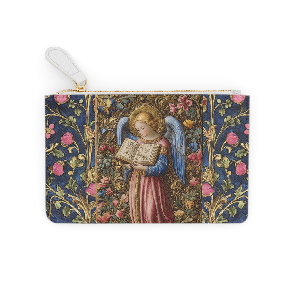 Catholic Rosary Pouch Vegan Leather Zipper Case Byzantine & Florentine Manuscript Art 6x4 Marian Travel Clutch