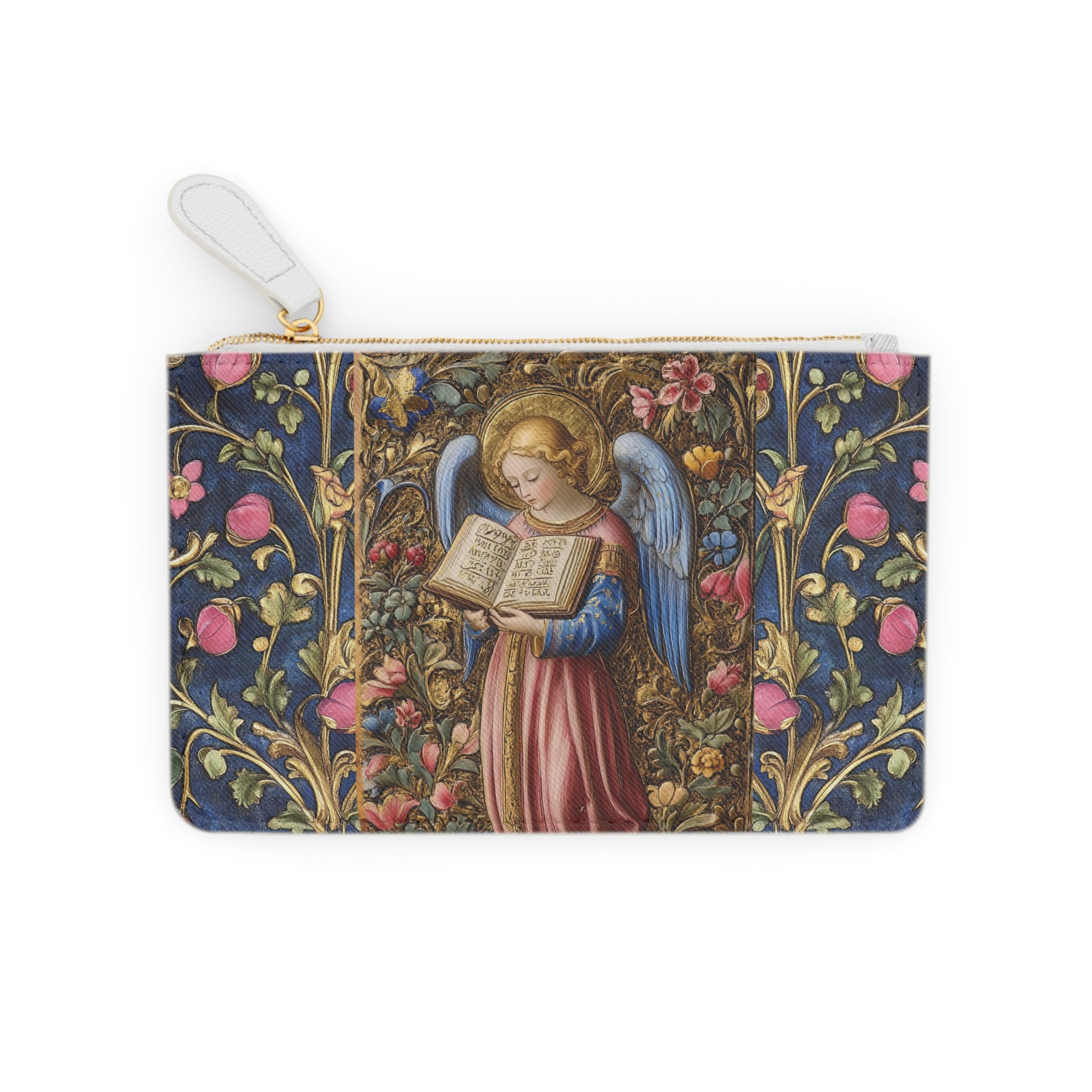 Catholic Rosary Pouch Vegan Leather Zipper Case Byzantine & Florentine Manuscript Art 6x4 Marian Travel Clutch