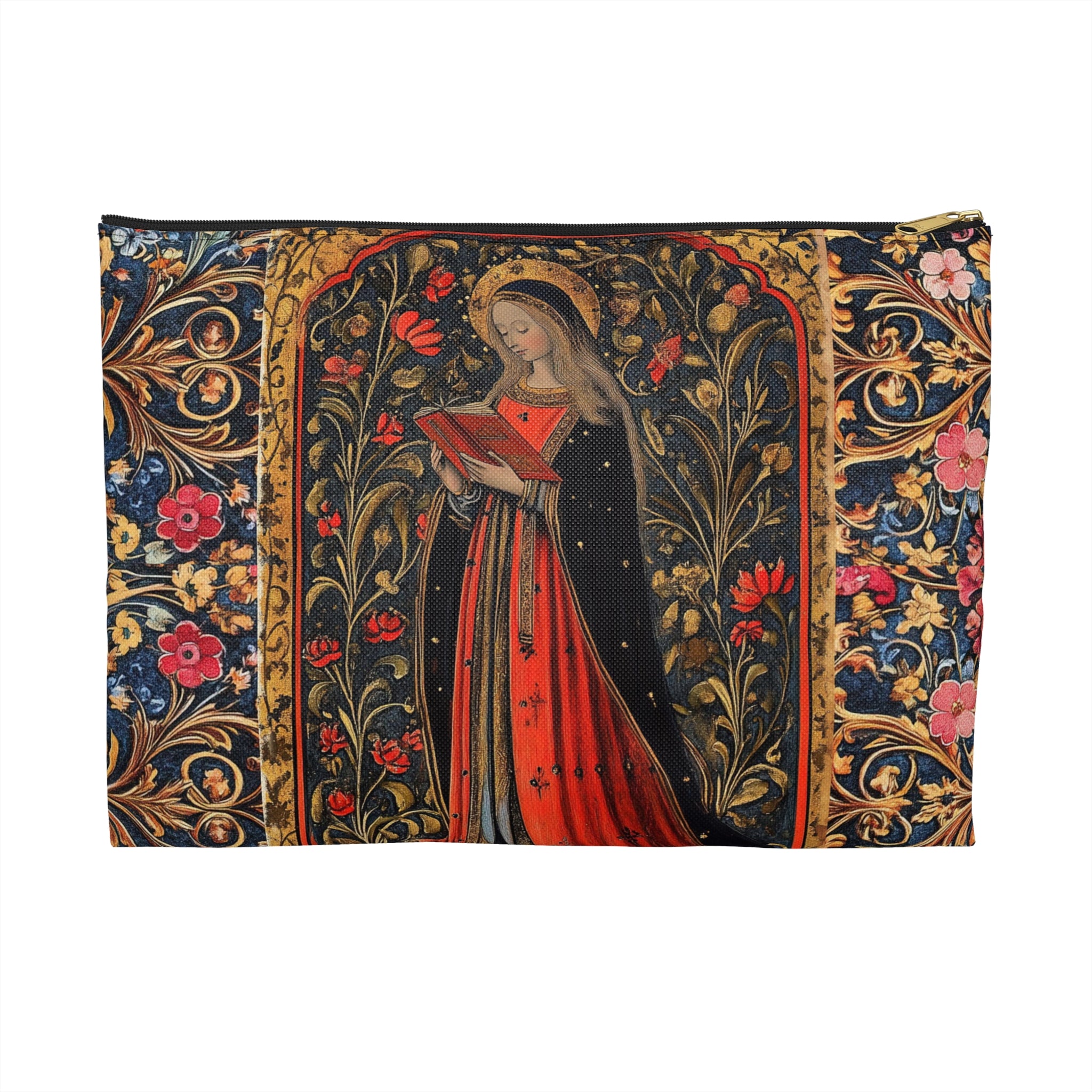 Medieval Madonna Illustration Accessory Pouch | Vintage Religious Art, Rosary Keeper