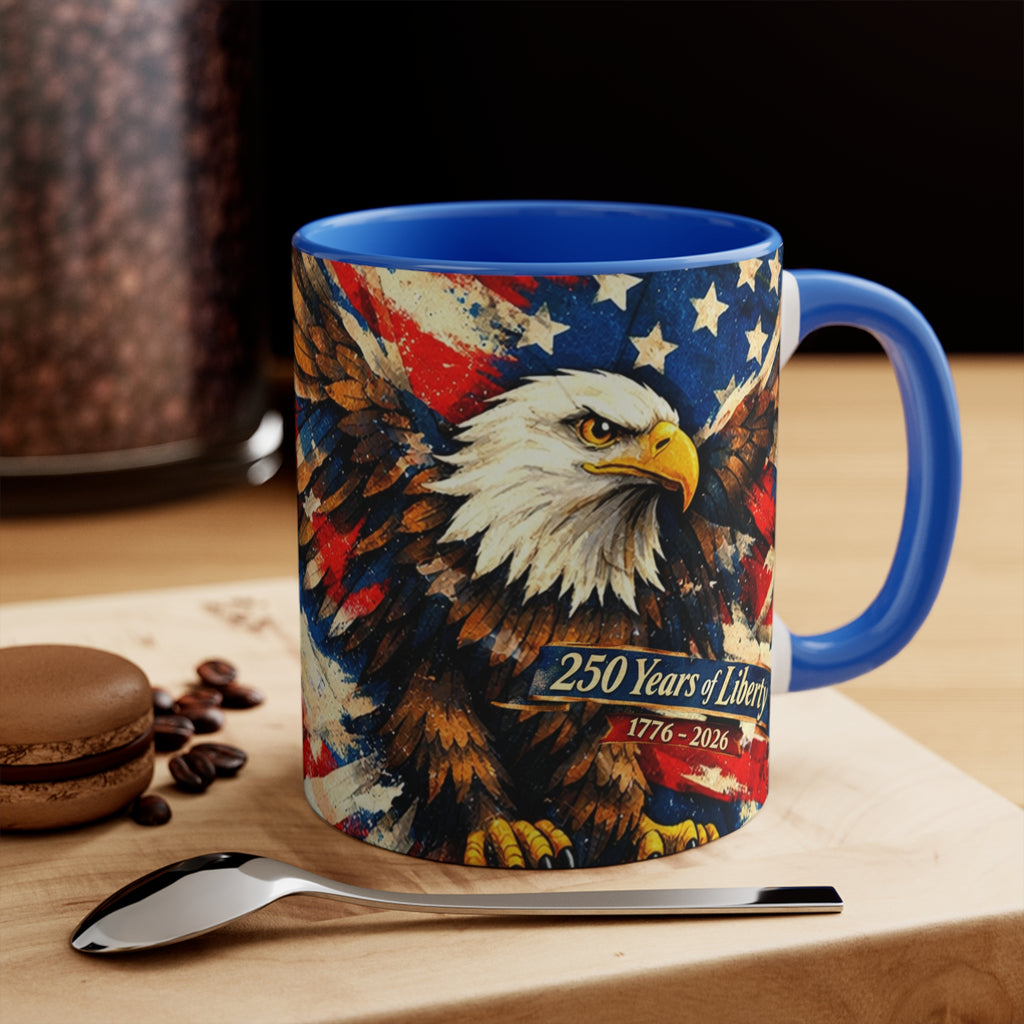 Bald Eagle with American Flag Mug | 250 Years of Liberty 1776-2026 Coffee Cup Comemorative Anniversary