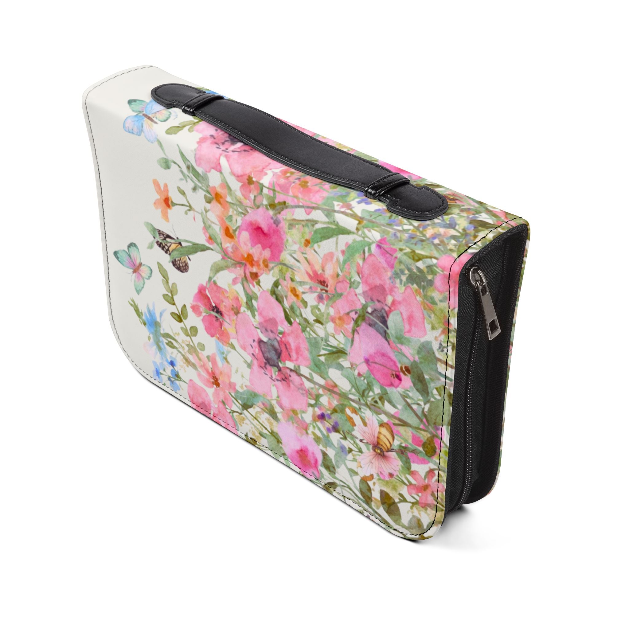 Floral Meadow Bible Cover | Pink Wildflowers, Butterflies, Missal Cover Bible Case