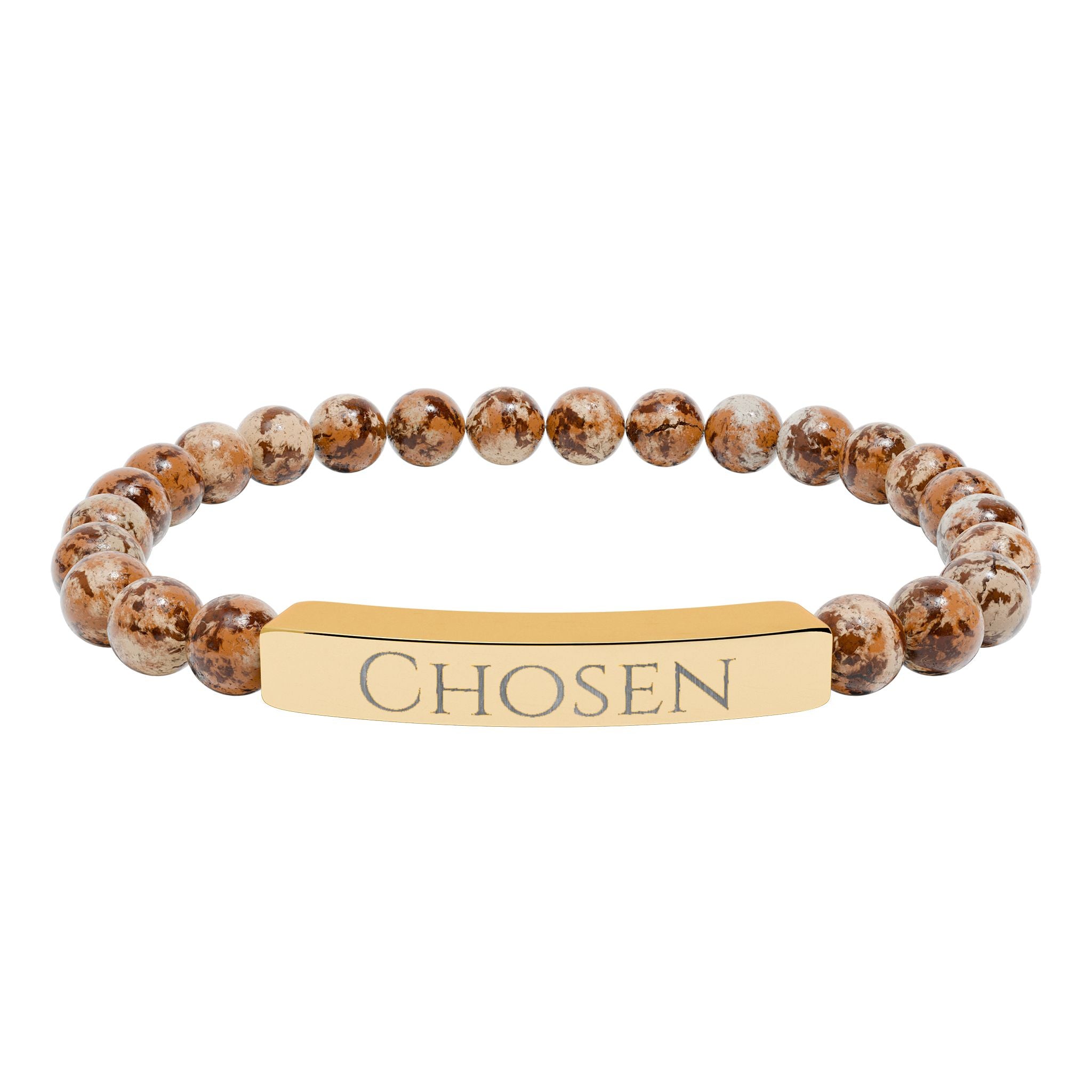 Chosen Engraved Stone Stretch Bracelet | Natural Beaded Bar Bracelet