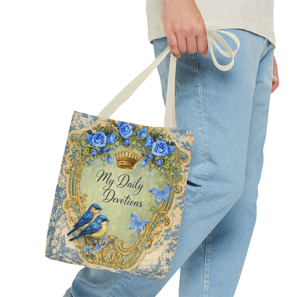 Daily Devotions Tote Bag | Bluebird Toile Bible Study Accessory | Christian Shoulder Bag