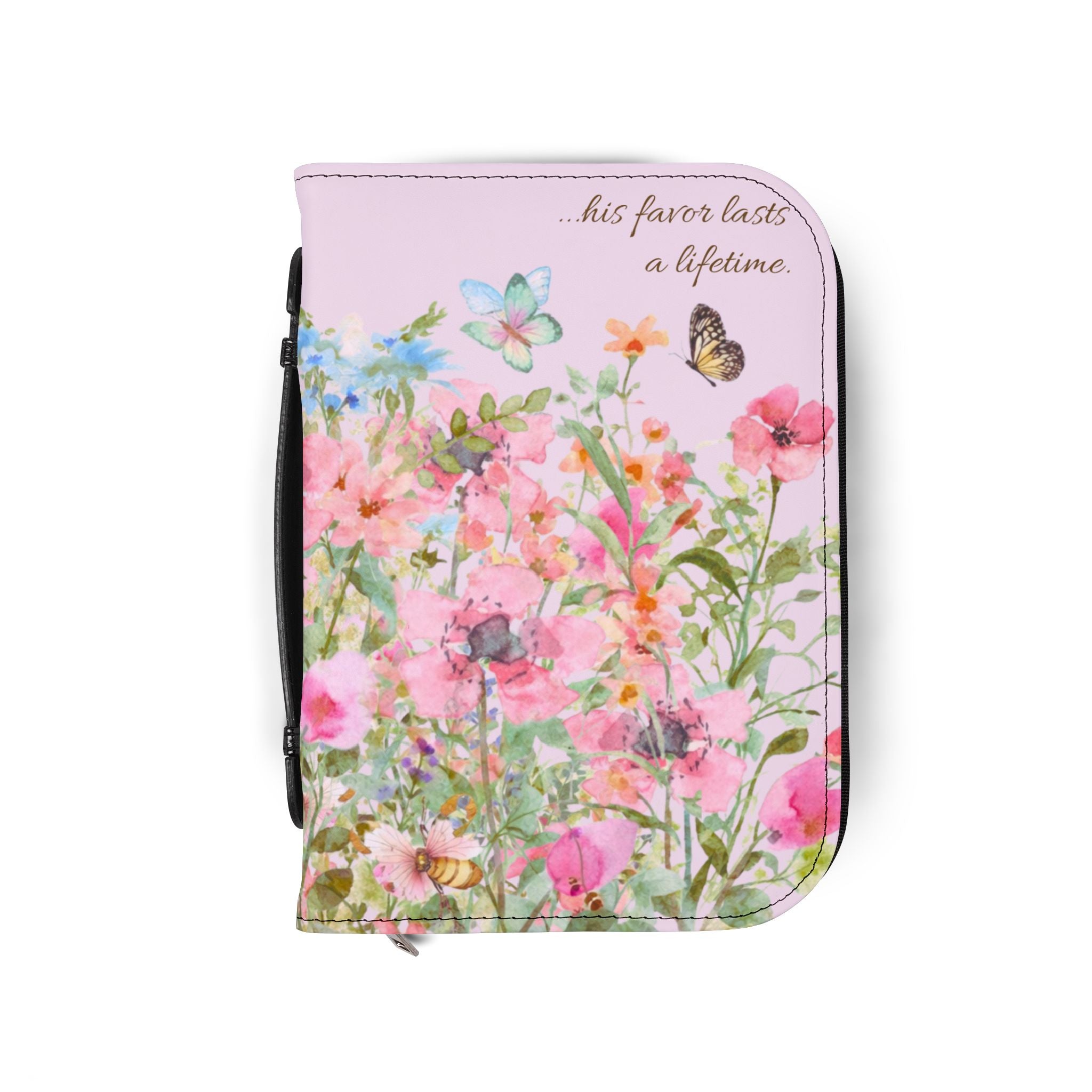 Floral Meadow Bible Cover | Pink Wildflowers, Butterflies, Missal Cover Bible Case
