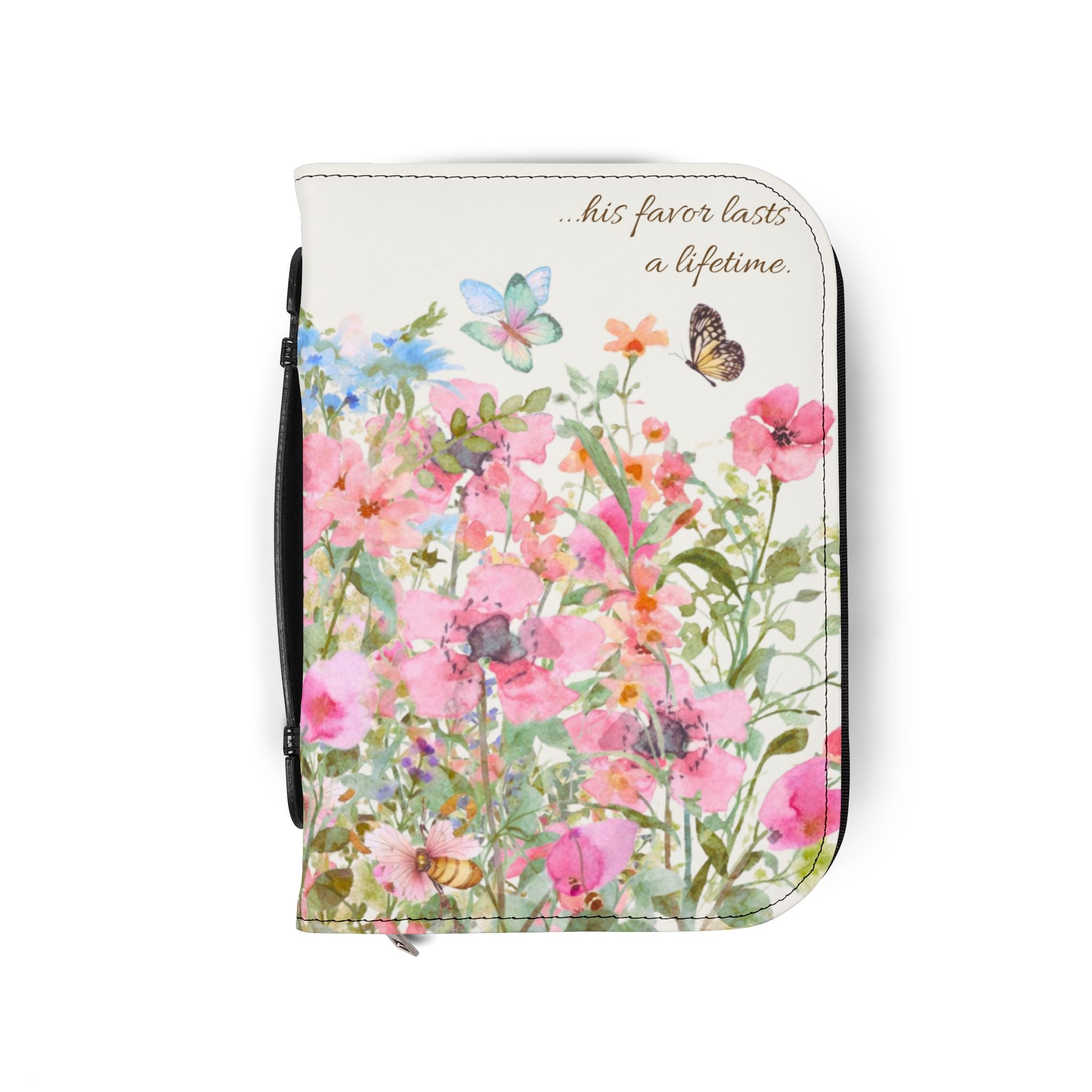 Floral Meadow Bible Cover | Pink Wildflowers, Butterflies, Missal Cover Bible Case
