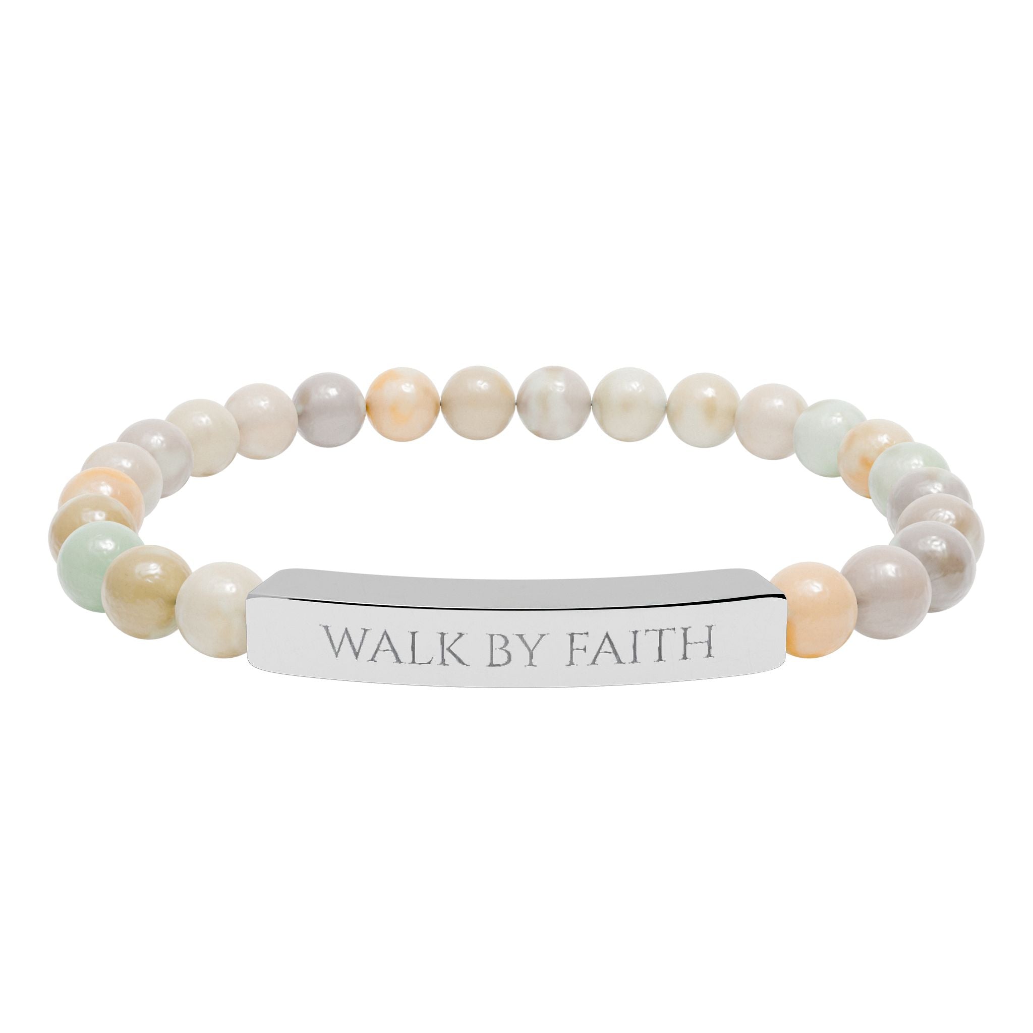 Walk By Faith bar bracelet Natural Stone Stretch Bracelet | Christian Scripture Jewelry