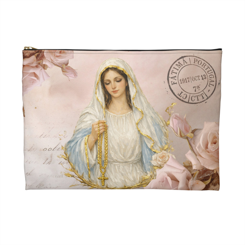 Our Lady of Fatima Accessory Pouch | Rosary Vintage Floral Print