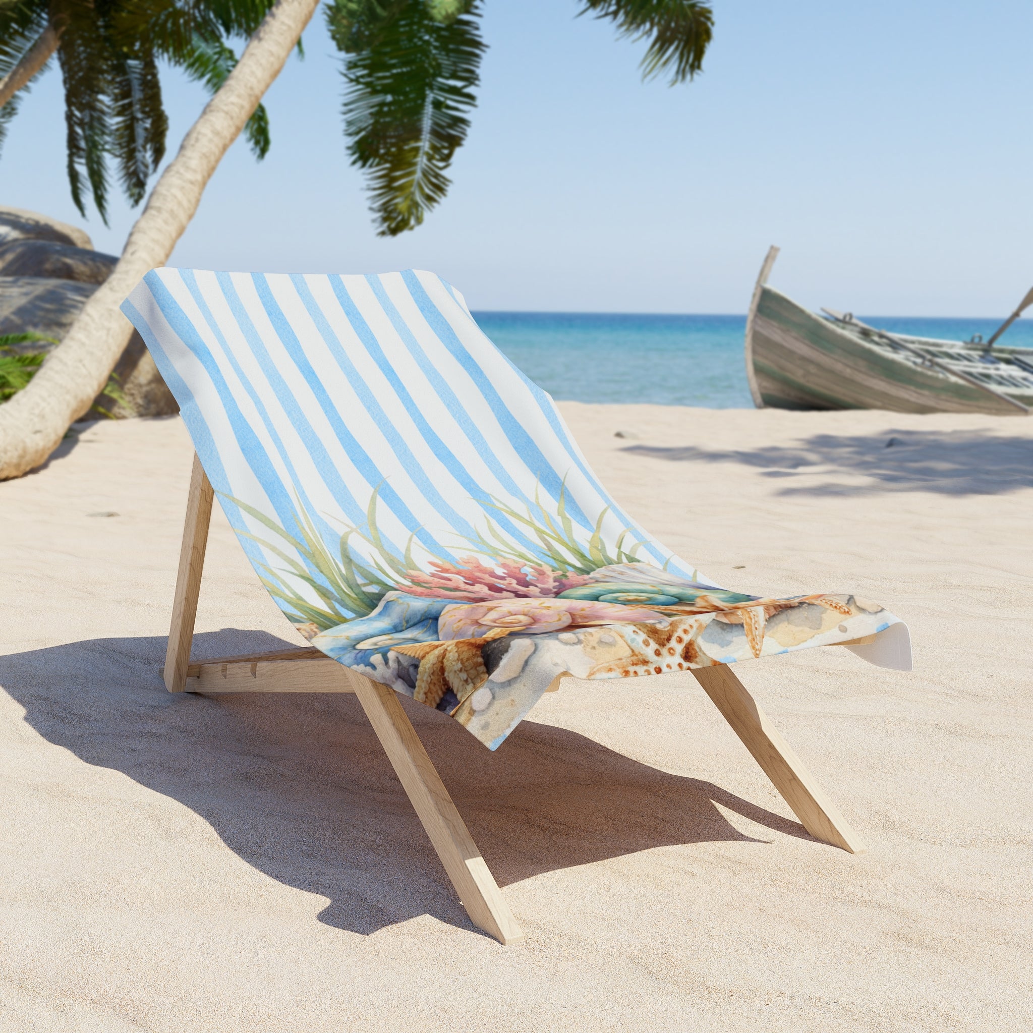 Seashell Stripe Beach Towel | Coastal Themed Beach Blanket