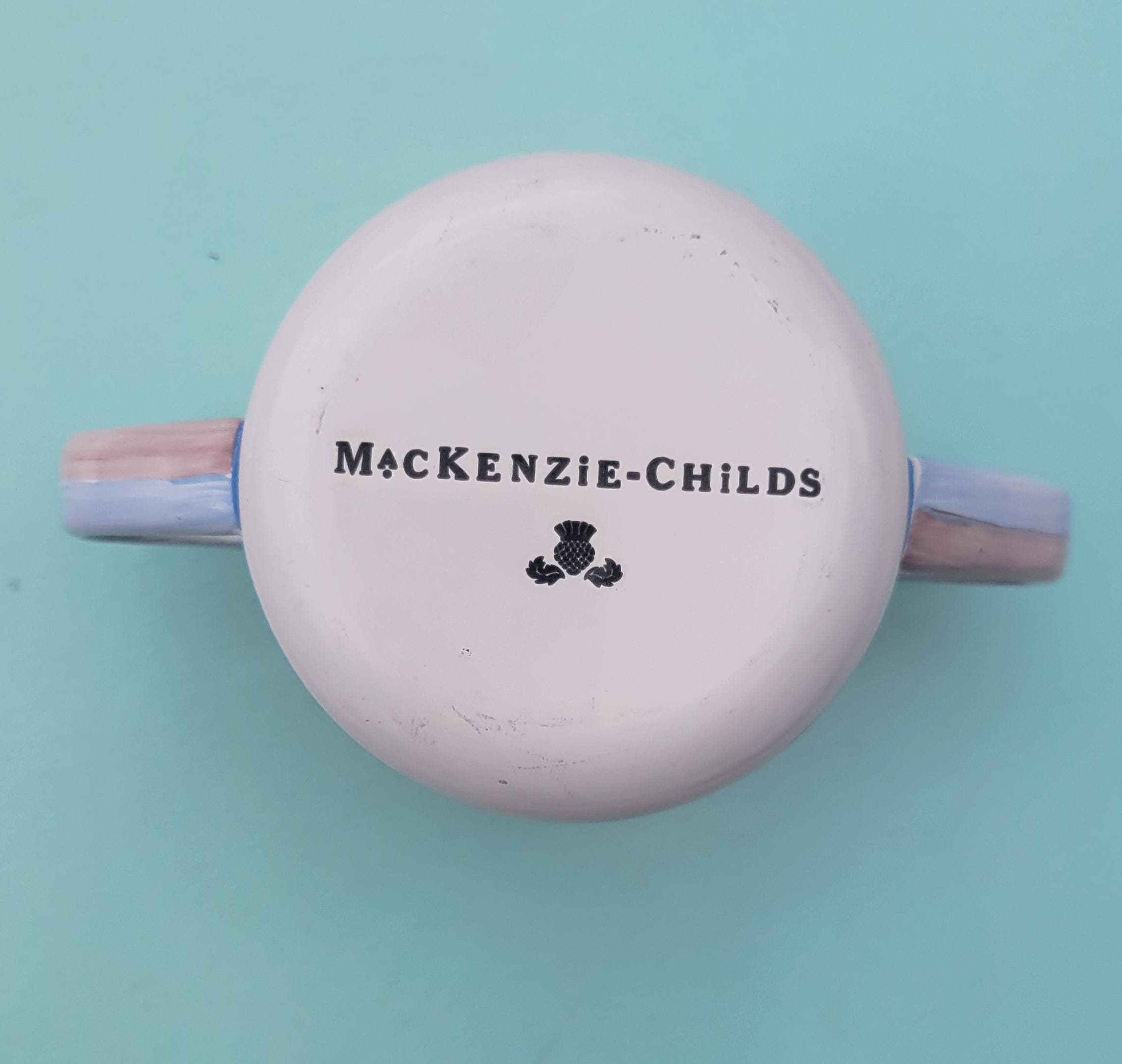 McKenzie Childs Pastel Striped Enamel Double Handle 8 Oz Cup