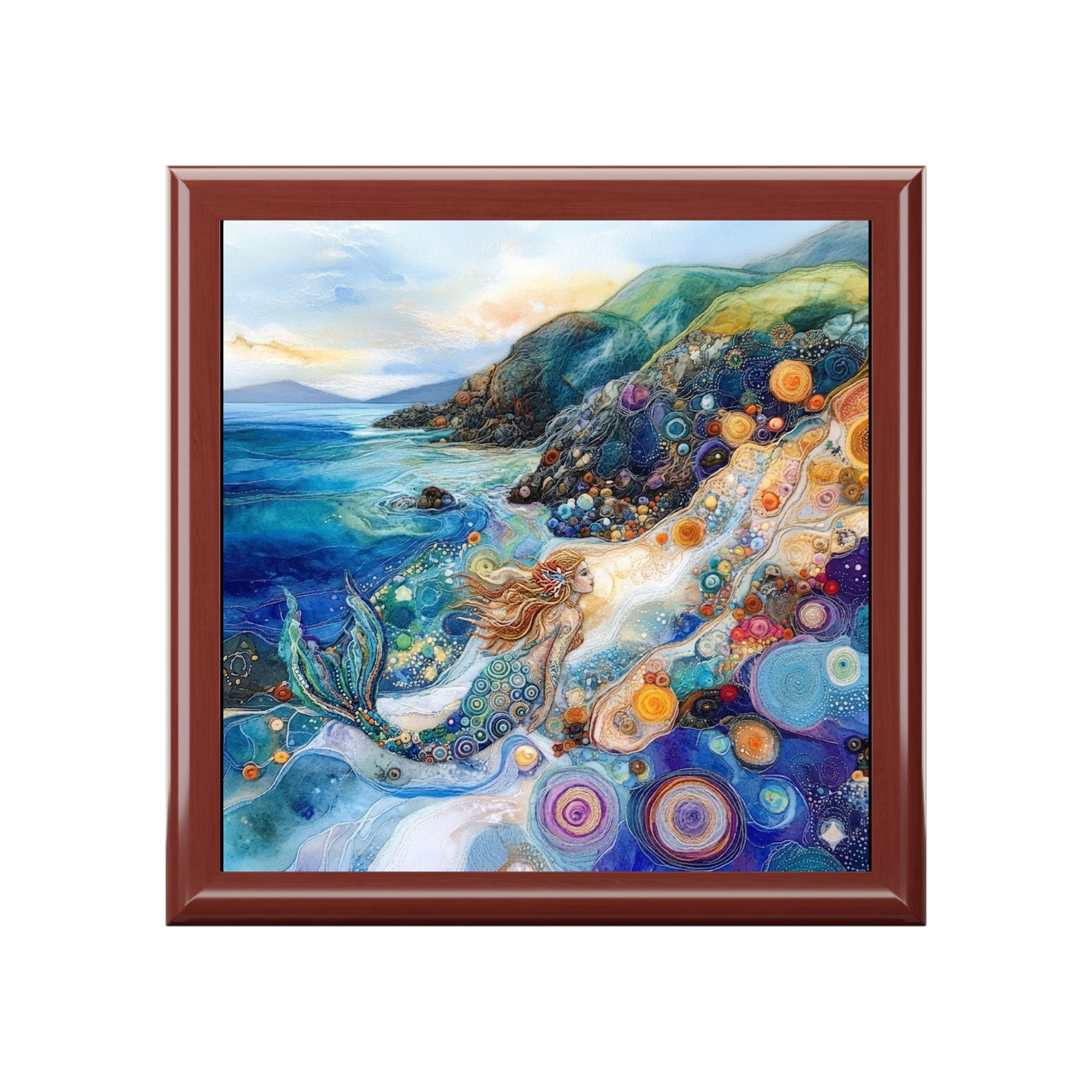 Coastal Mermaid Keepsake Jewelry Box | Felted 3D Coastal Scene