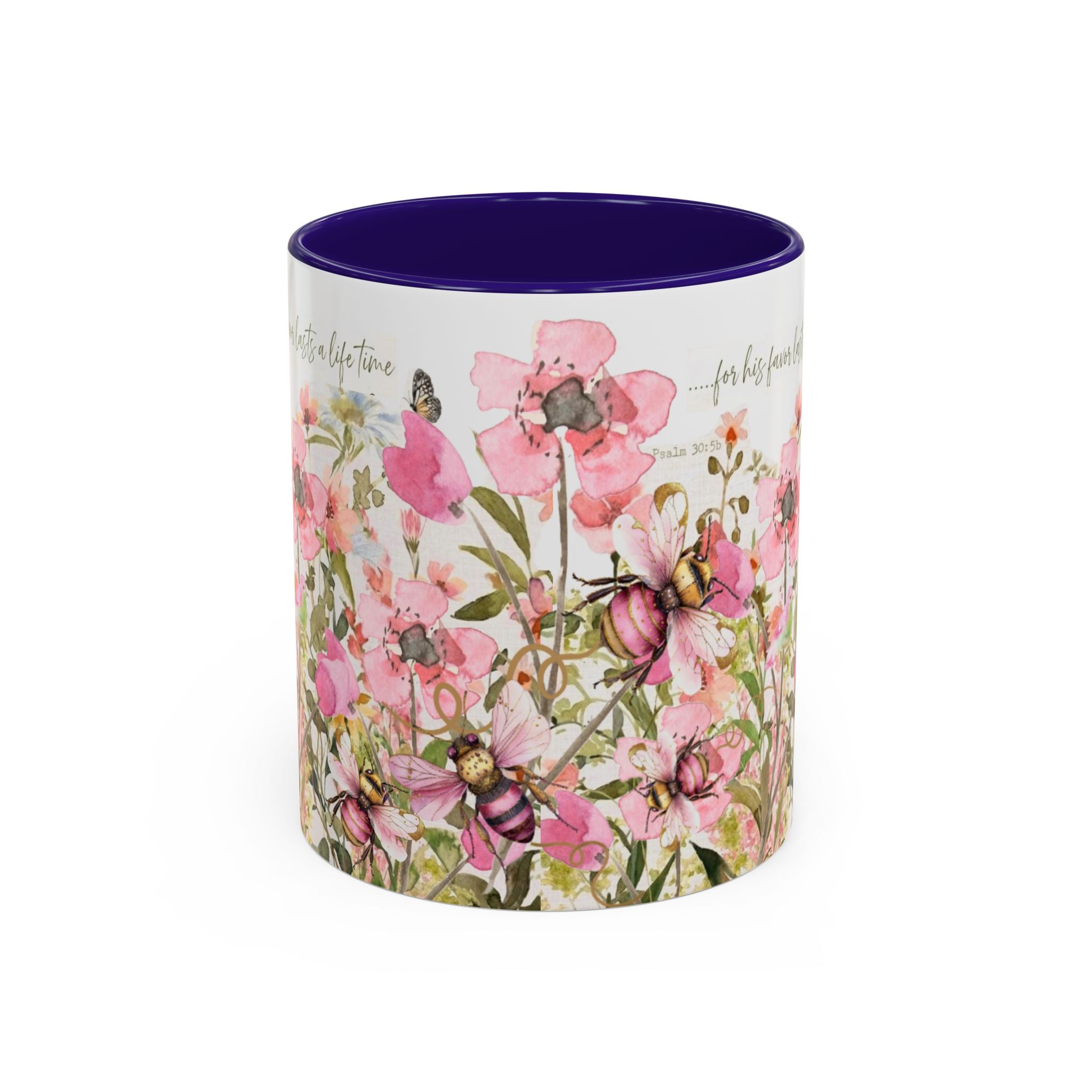 Pink Watercolor Wildflowers Mug | Butterfly Accent Scripture Coffee Cup Gift for Her