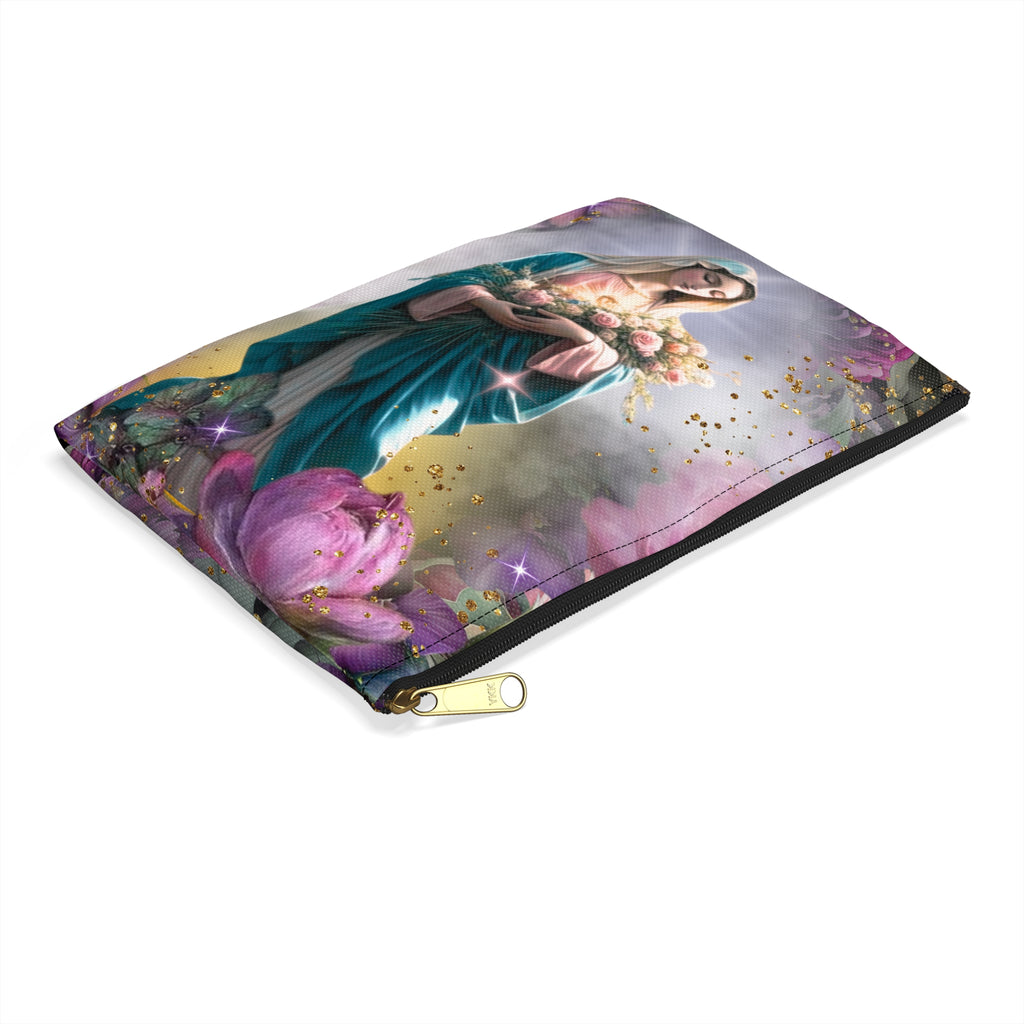 Virgin Mary Floral Accessory Pouch | Religious Rosary Bag