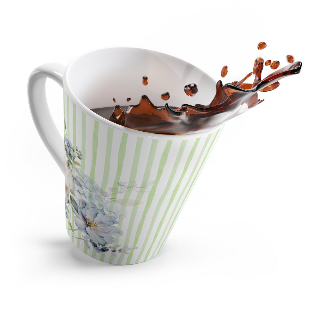 Watercolor Stripes Floral Latte Mug | Coffee Tea Cup | Hand-Painted Flower Design