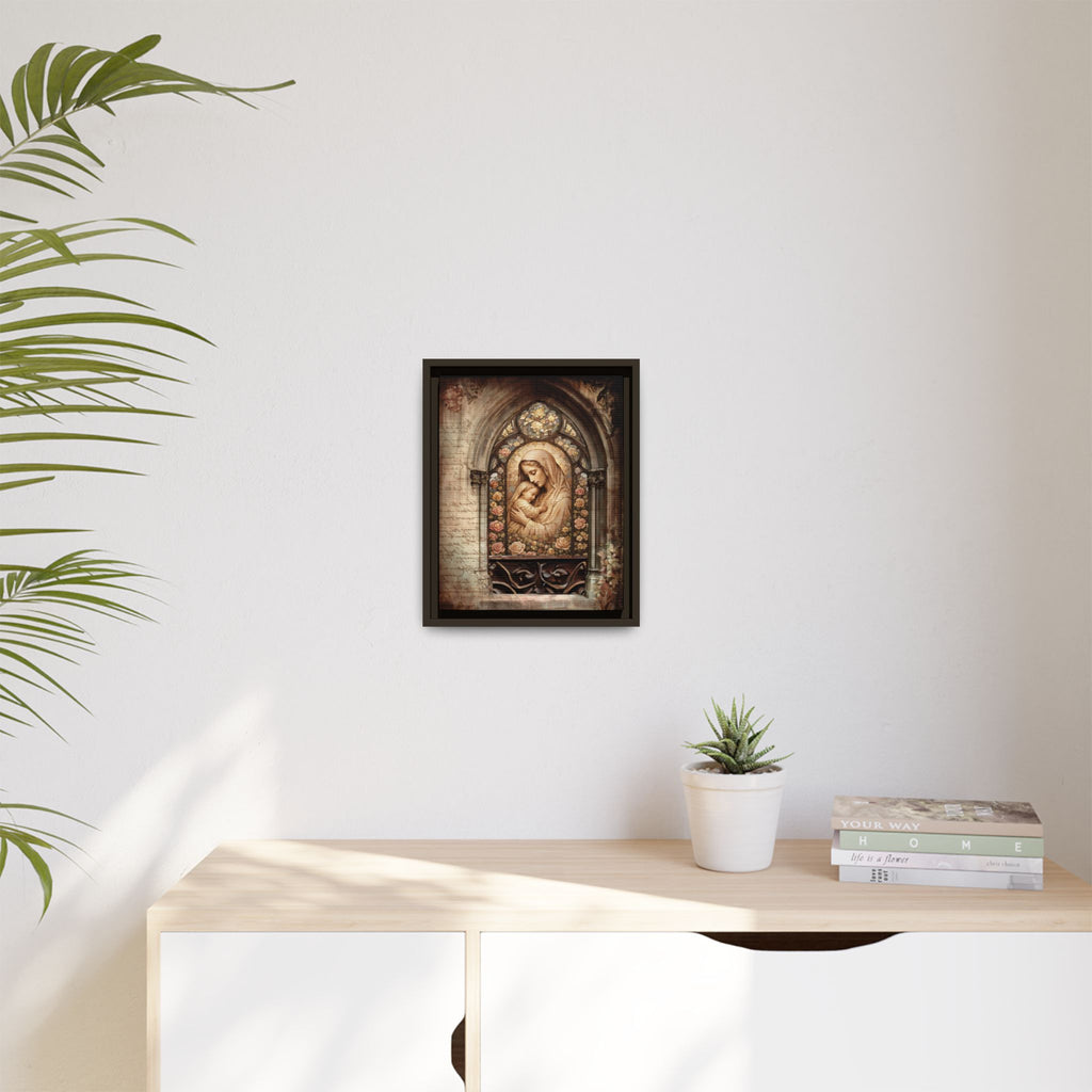 Gothic Window Madonna and Child Stained Glass Print Matte Canvas, Framed