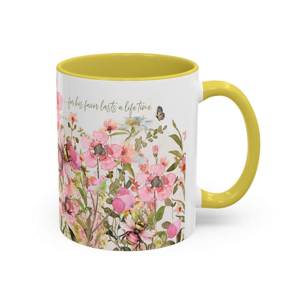 Pink Watercolor Wildflowers Mug | Butterfly Accent Scripture Coffee Cup Gift for Her
