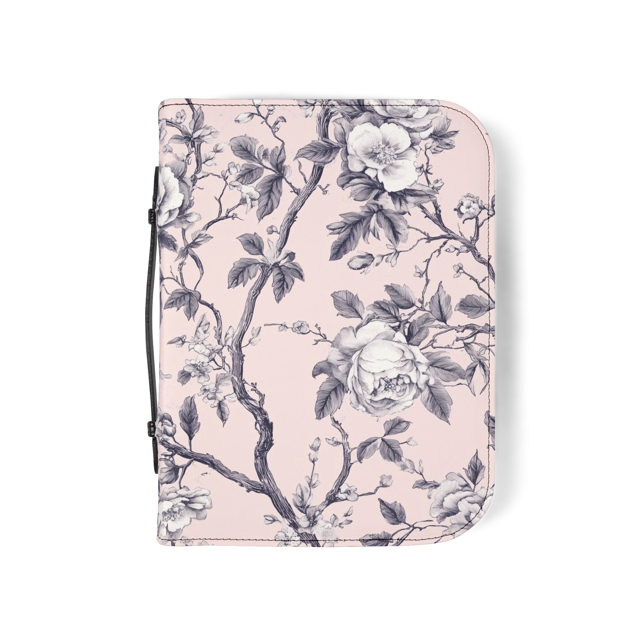 Pink White Botanical Toile Bible Cover | Floral Design | Christian Gift | Vegan Bible Case with Handle & Zipper | Bible Study Accessory