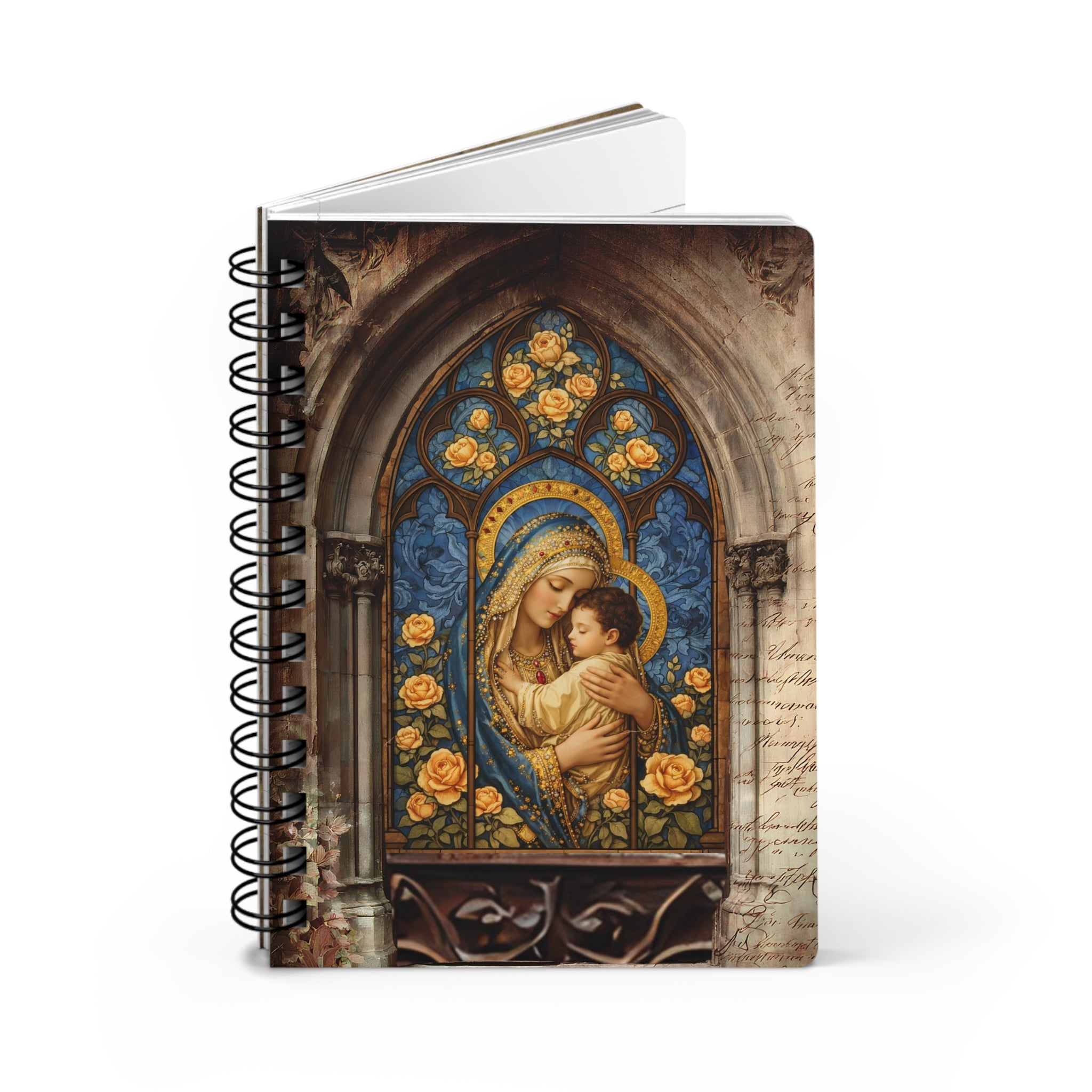 Gothic Madonna and Child Spiral Bound Journal | Vintage Church Window Notebook