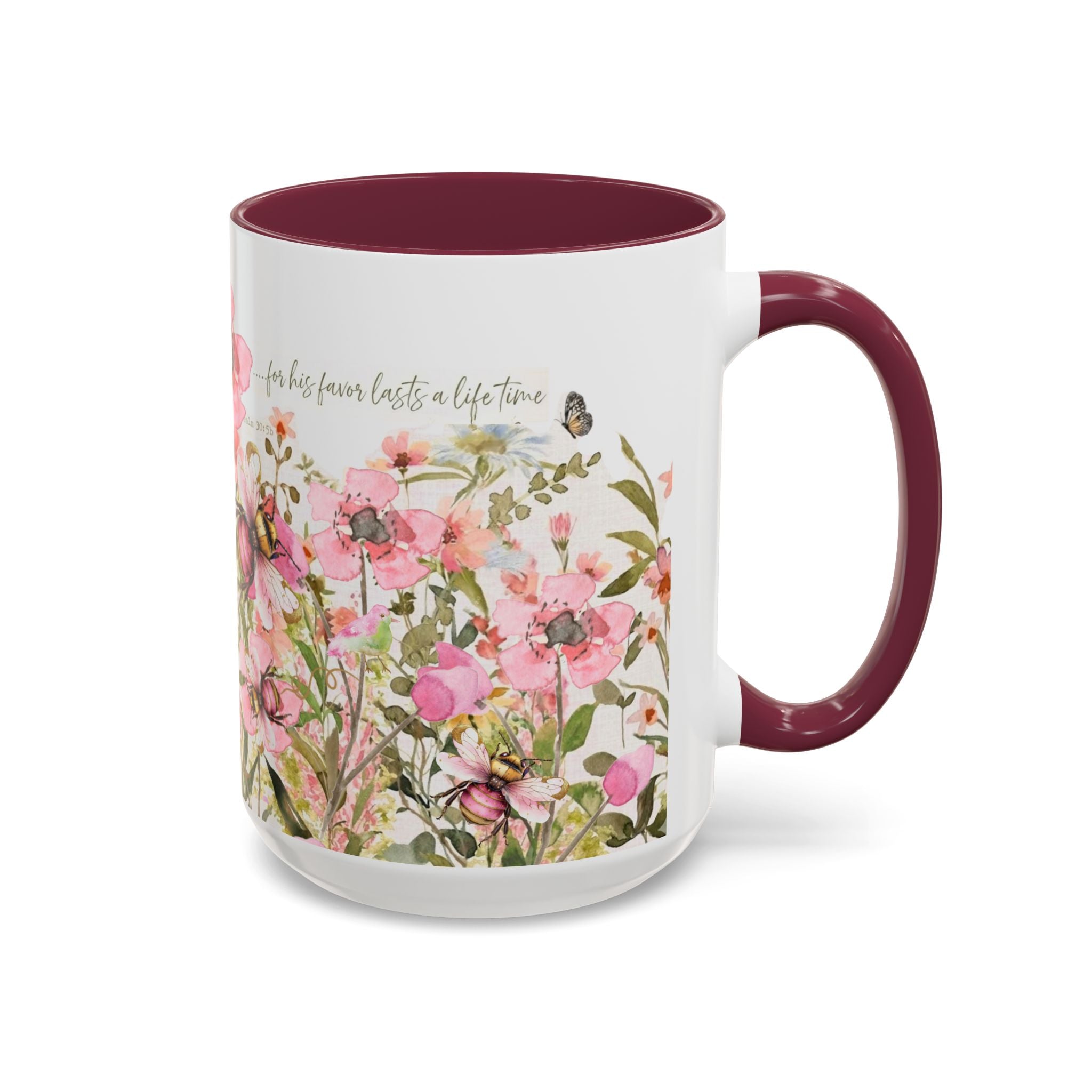 Pink Watercolor Wildflowers Mug | Butterfly Accent Scripture Coffee Cup Gift for Her