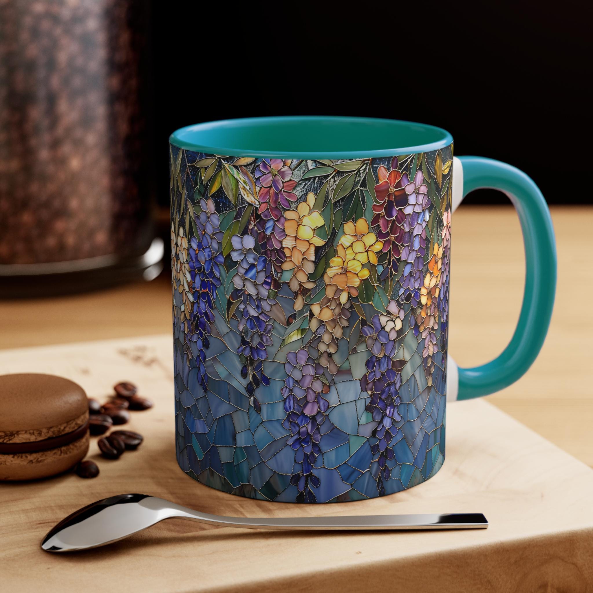 Wisteria Mosaic 11oz Accent Mug | Floral Stained Glass Pattern