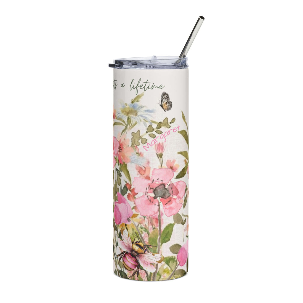 Pink Watercolor Wildflowers Stainless Steel Tumbler | 20oz