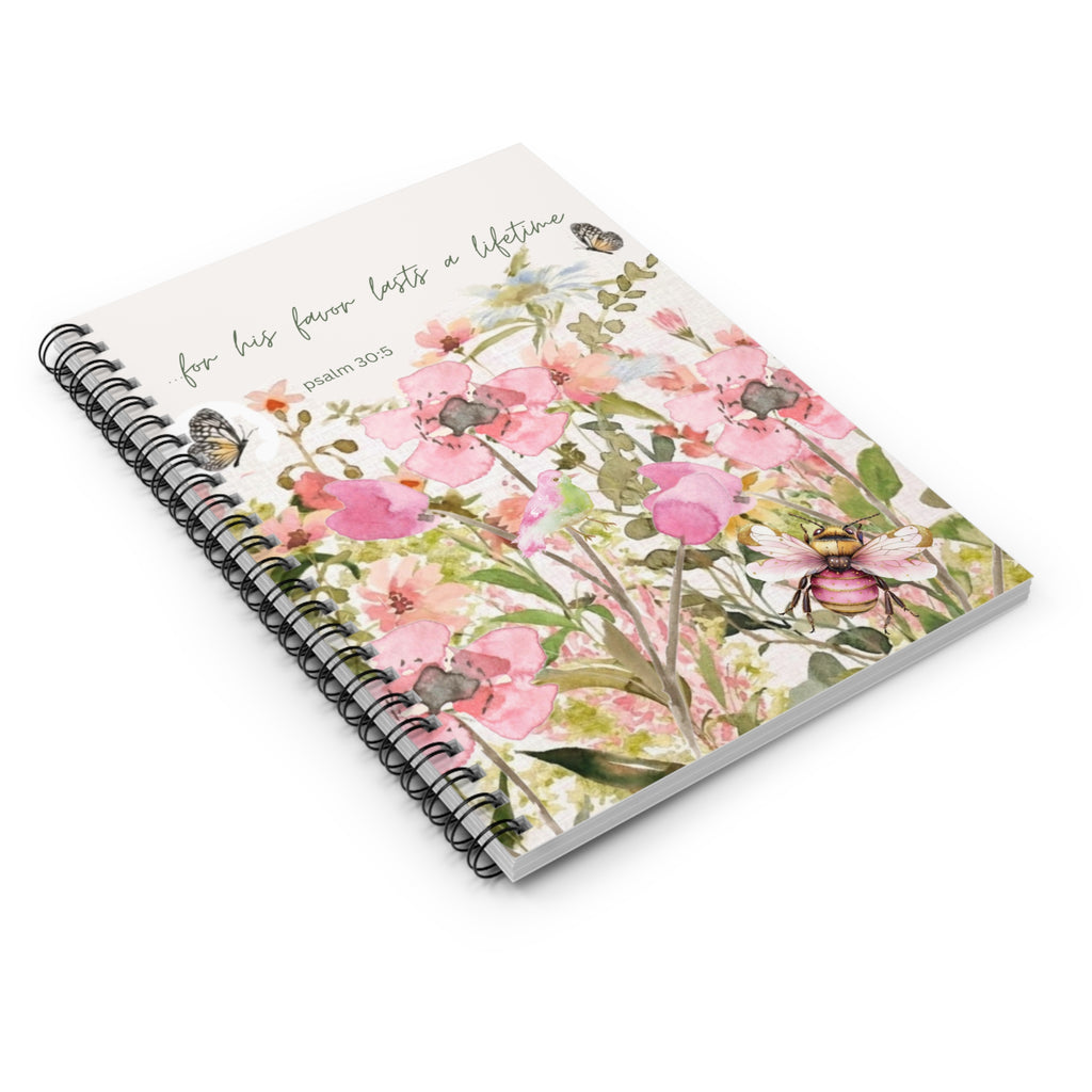 Pink Wildflower Watercolor spiral notebook | Ruled lined journal | Morning Ritual