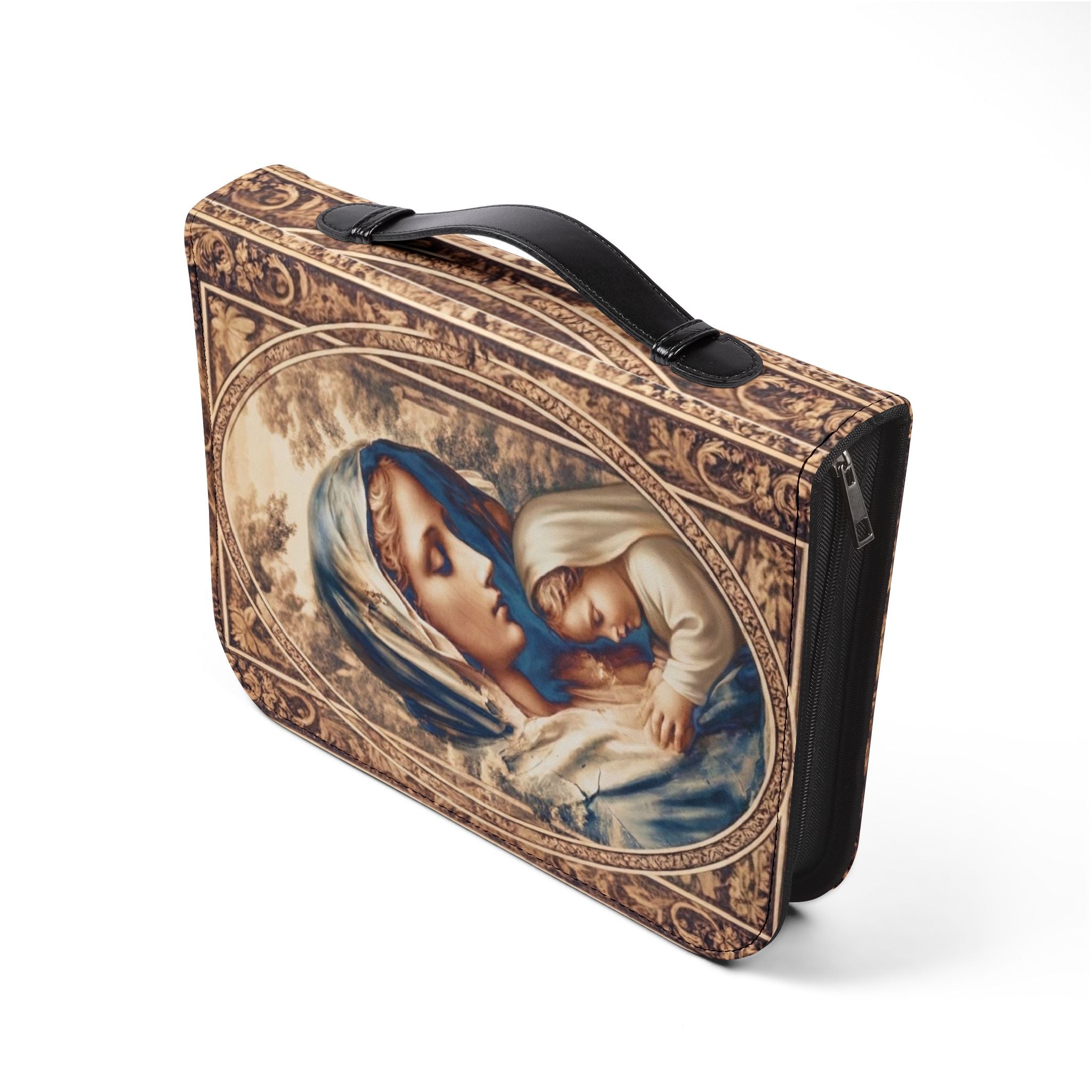 Sepia tone Madonna and Child Bible Cover | Religious Scripture Bible Zippered Case Catholic Gift