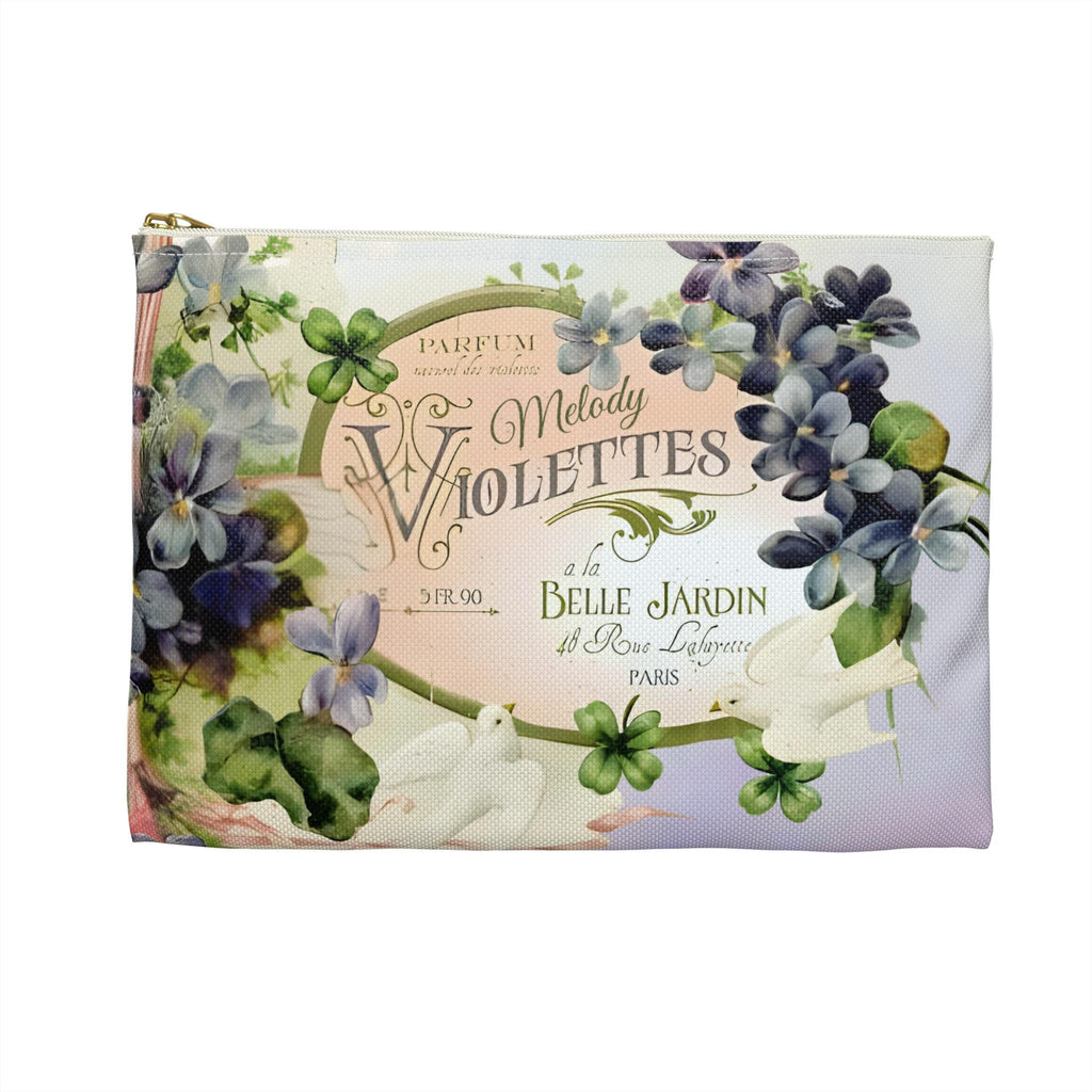 French Vintage Soap Label Violettes Accessory Pouch | Floral Makeup Bag