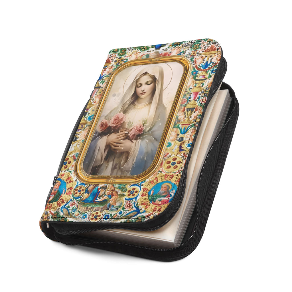 Virgin Mary Floral Icon Bible Cover | Zippered Scripture Holder Gift for Christian woman