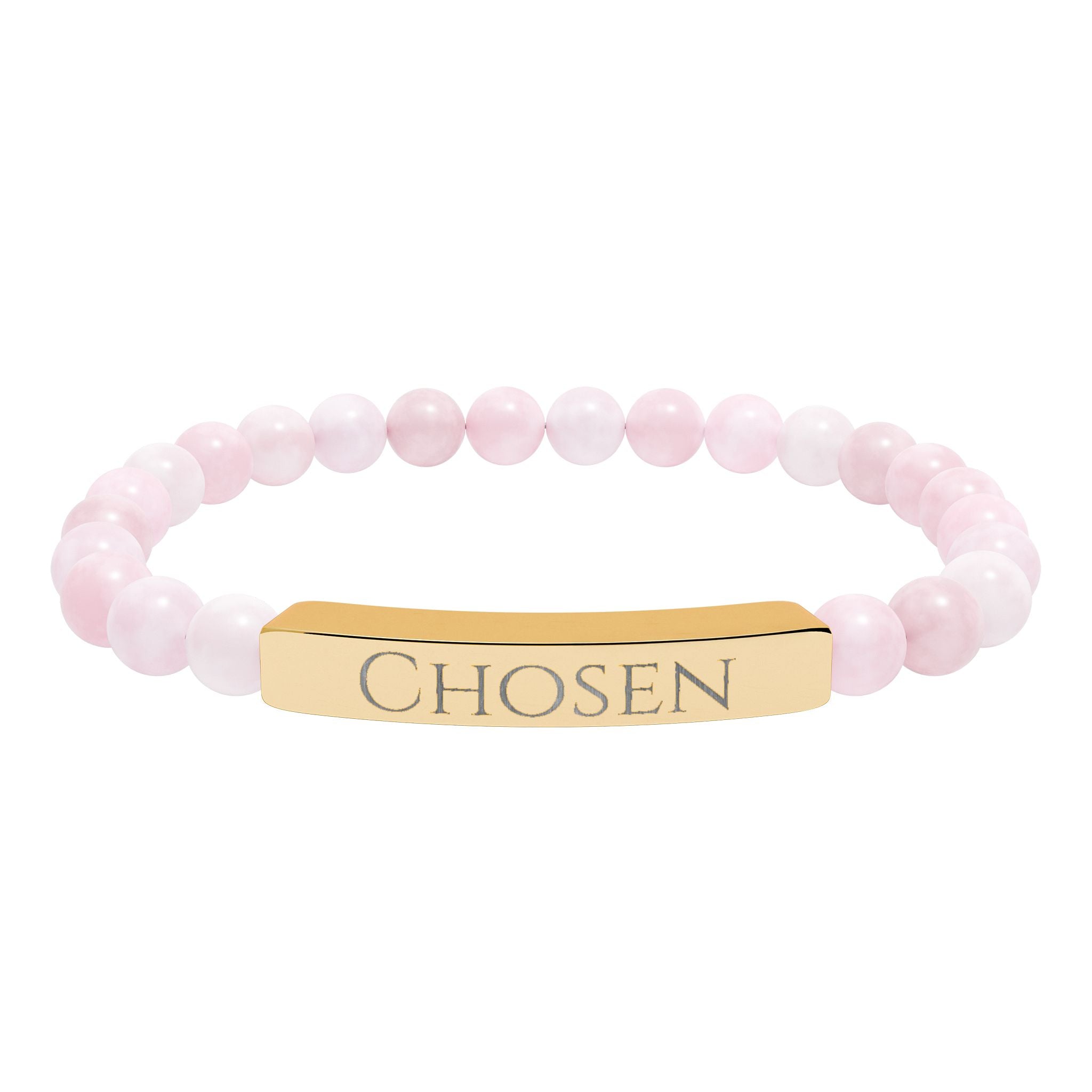 Chosen Engraved Stone Stretch Bracelet | Natural Beaded Bar Bracelet
