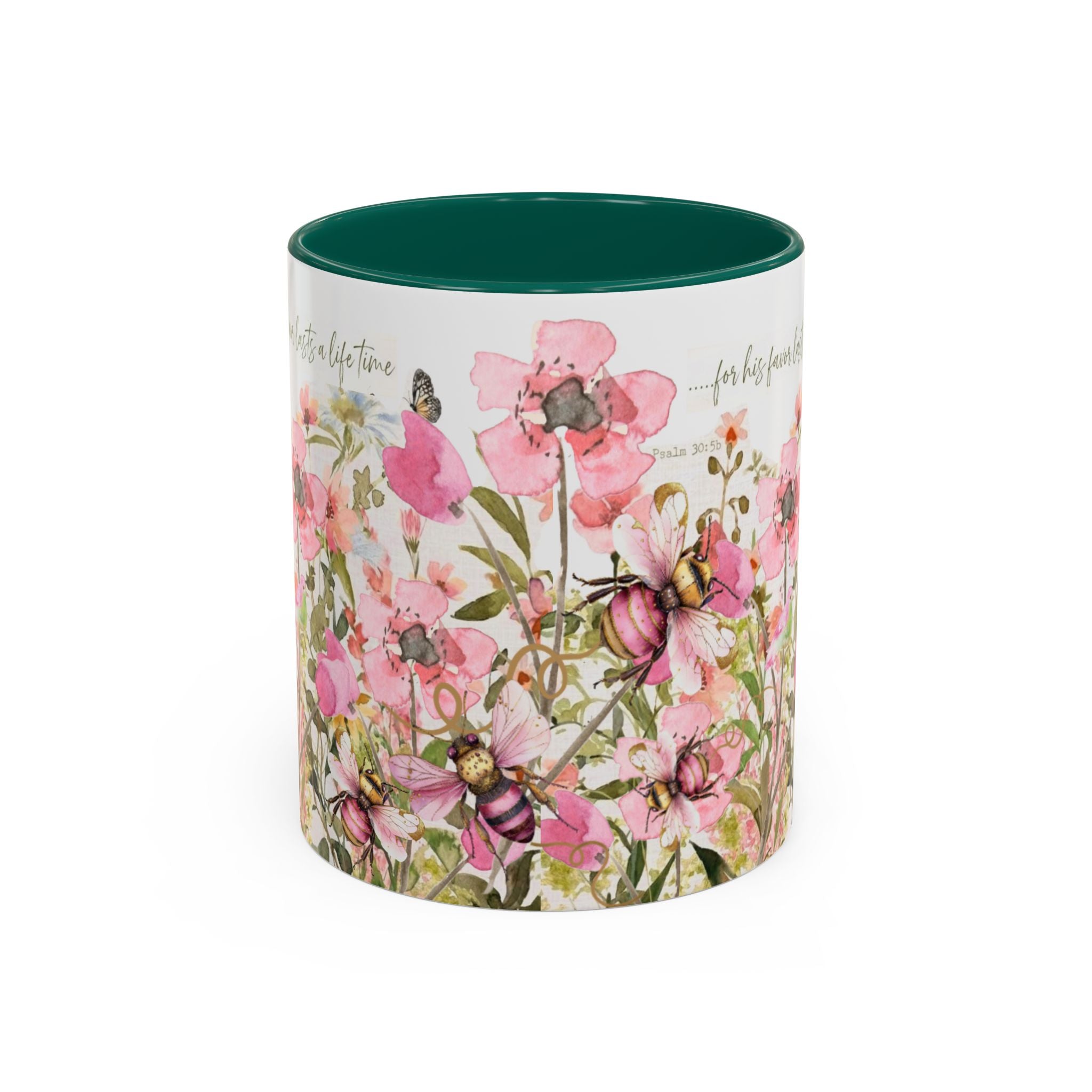 Pink Watercolor Wildflowers Mug | Butterfly Accent Scripture Coffee Cup Gift for Her