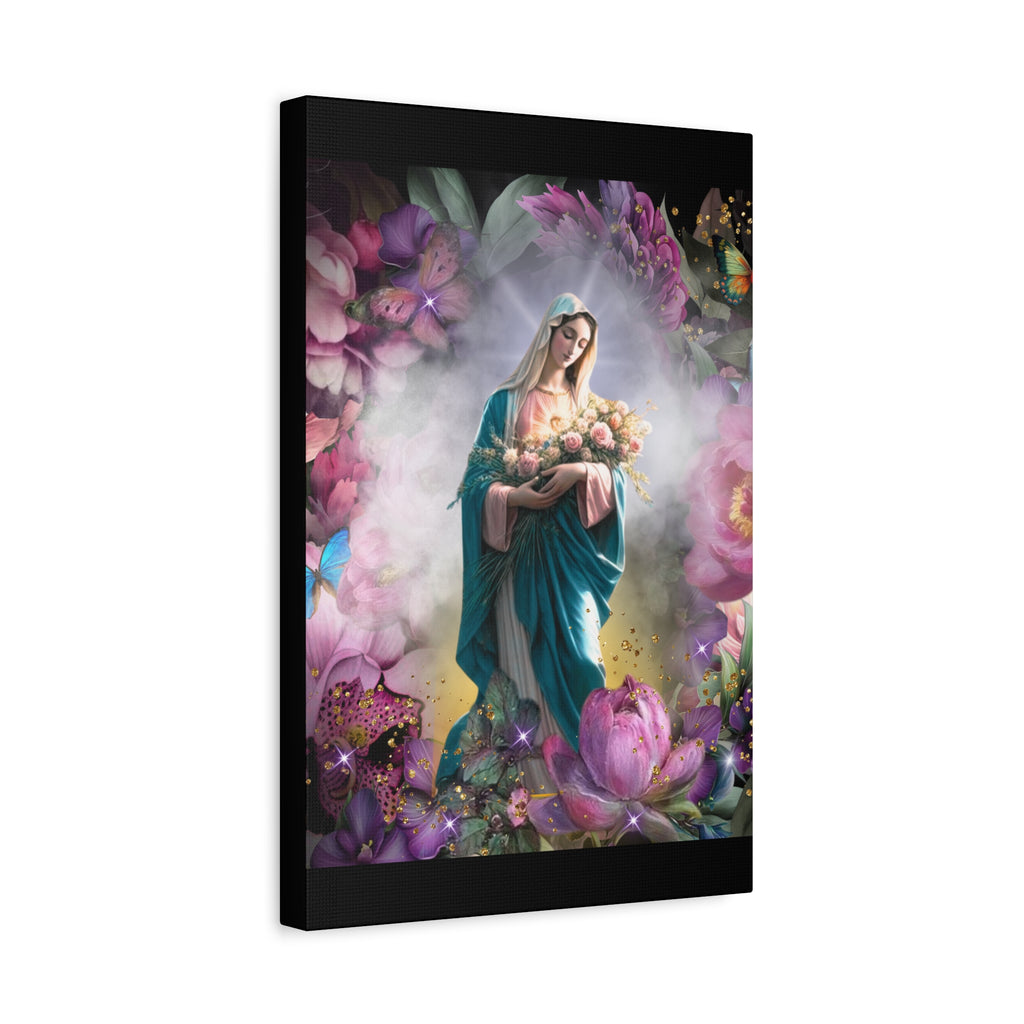 Virgin Mary Floral Portrait Canvas