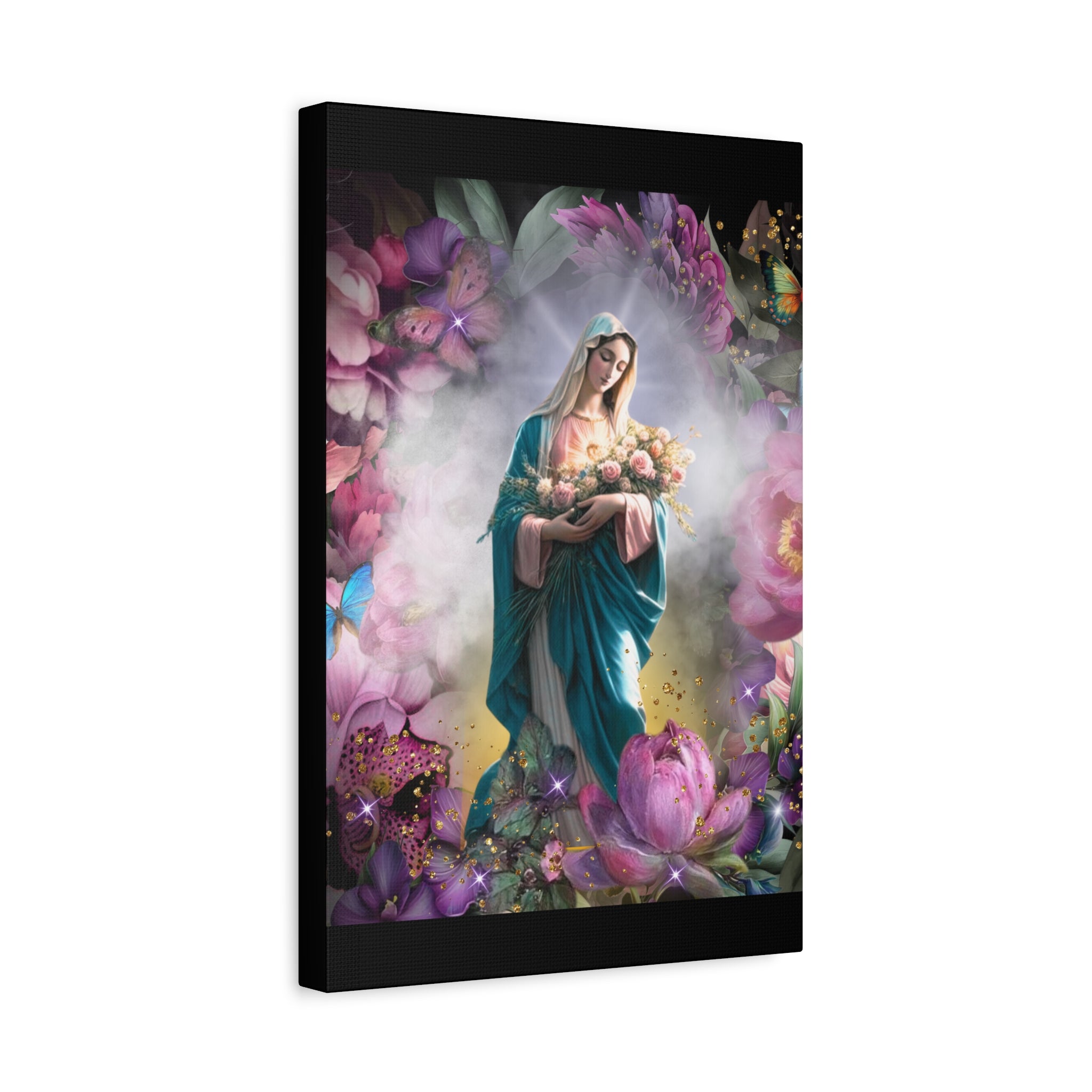 Virgin Mary Floral Portrait Canvas