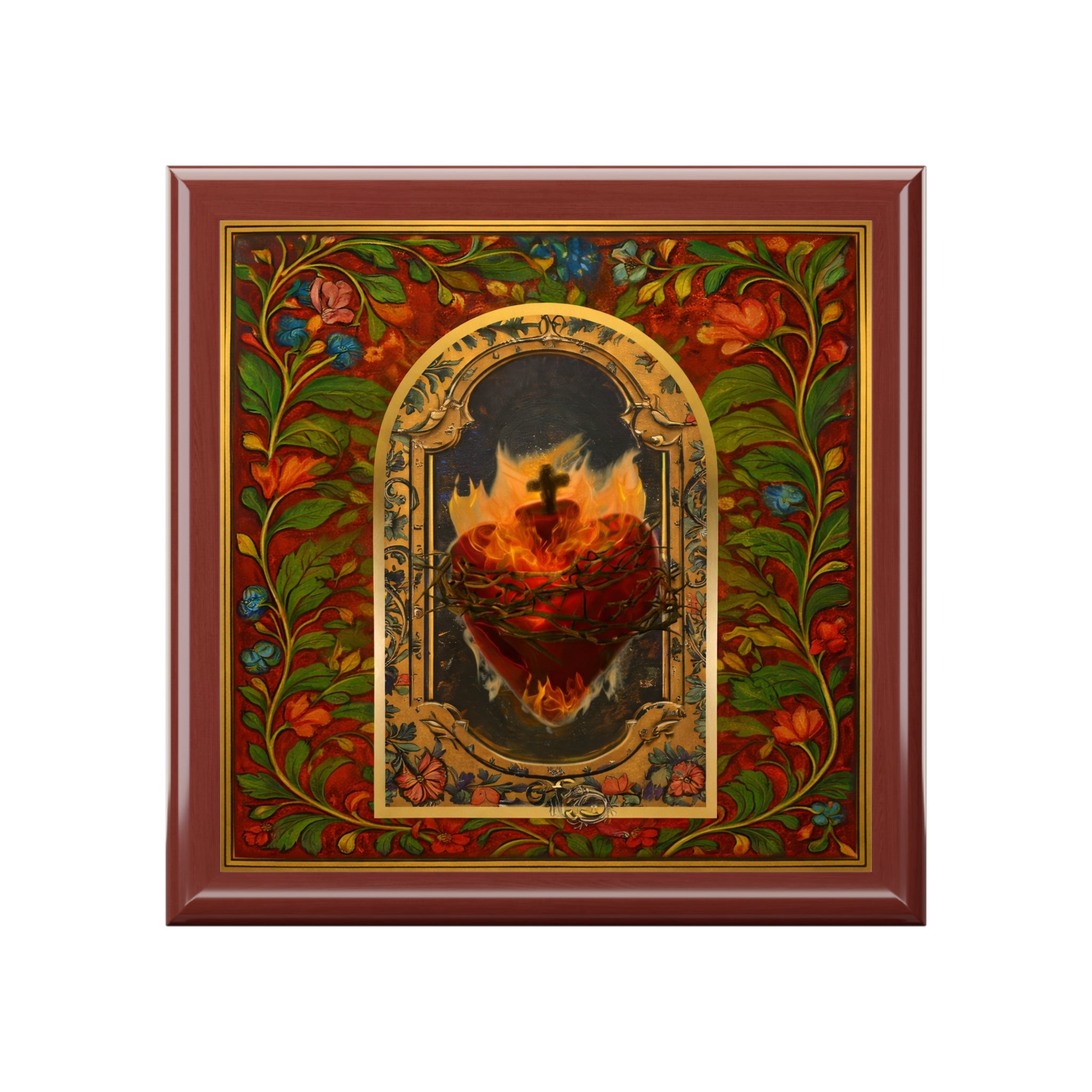 Sacred Heart of Jesus impasto painting Jewelry Box | Religious Keepsake