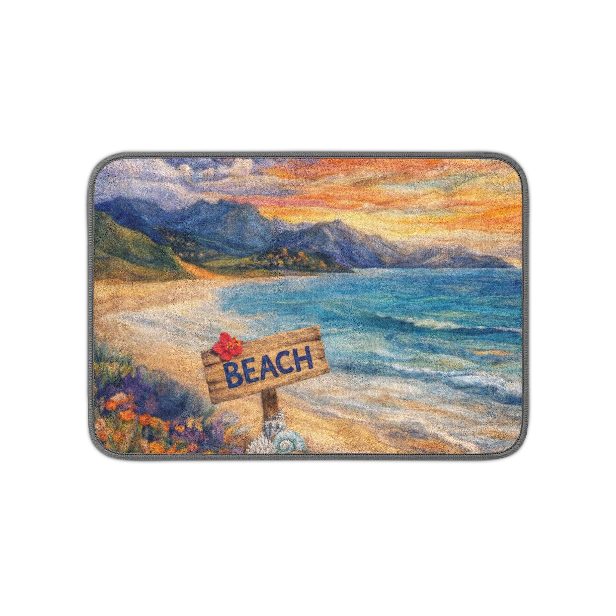 Beach Coastal Dish Drying Mat Microfiber Kitchen Dish Mat | Coastal Decor