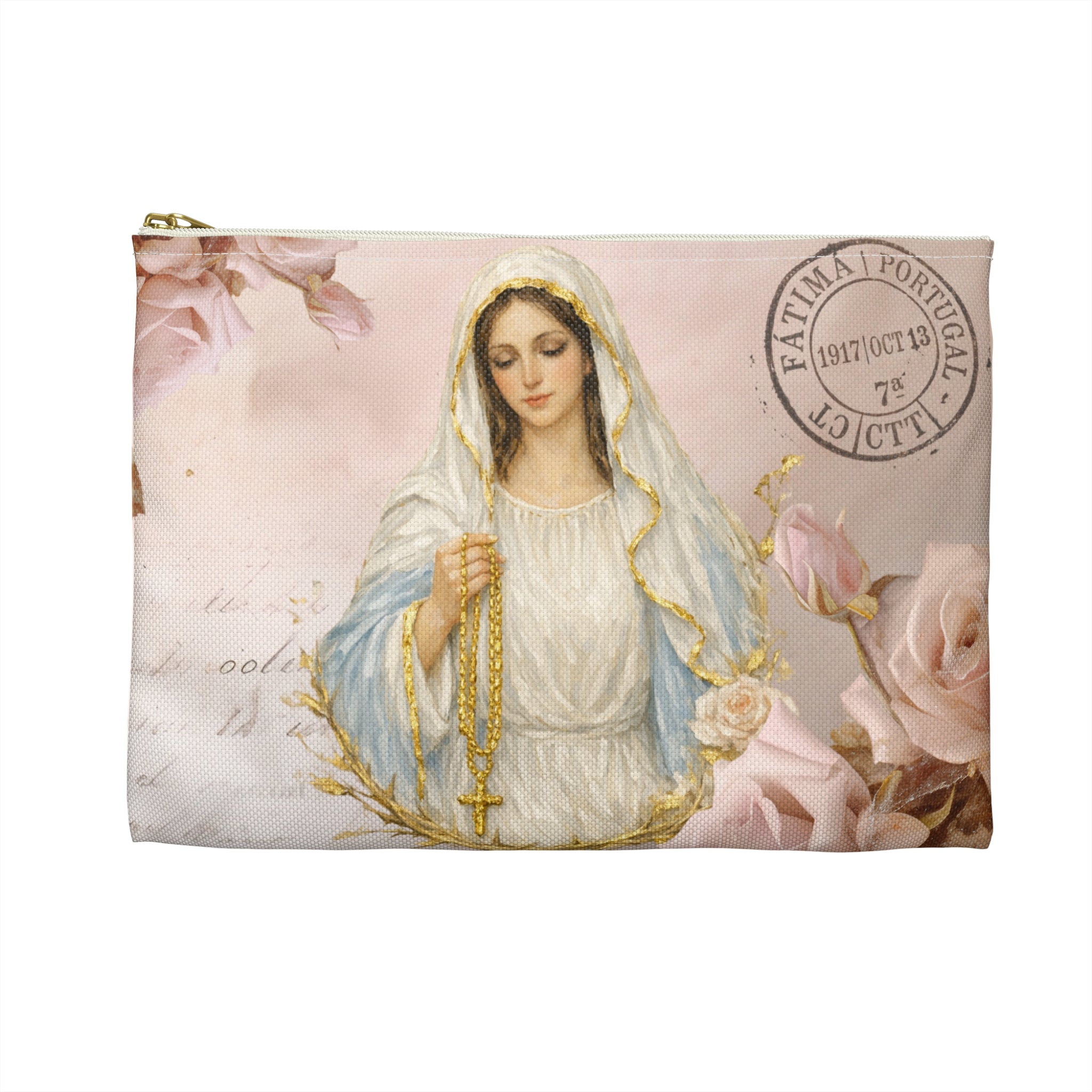 Our Lady of Fatima Accessory Pouch | Rosary Vintage Floral Print