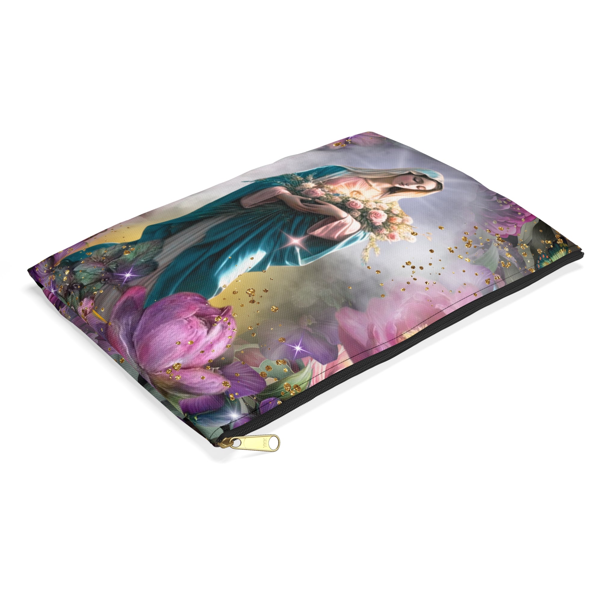 Virgin Mary Floral Accessory Pouch | Religious Rosary Bag