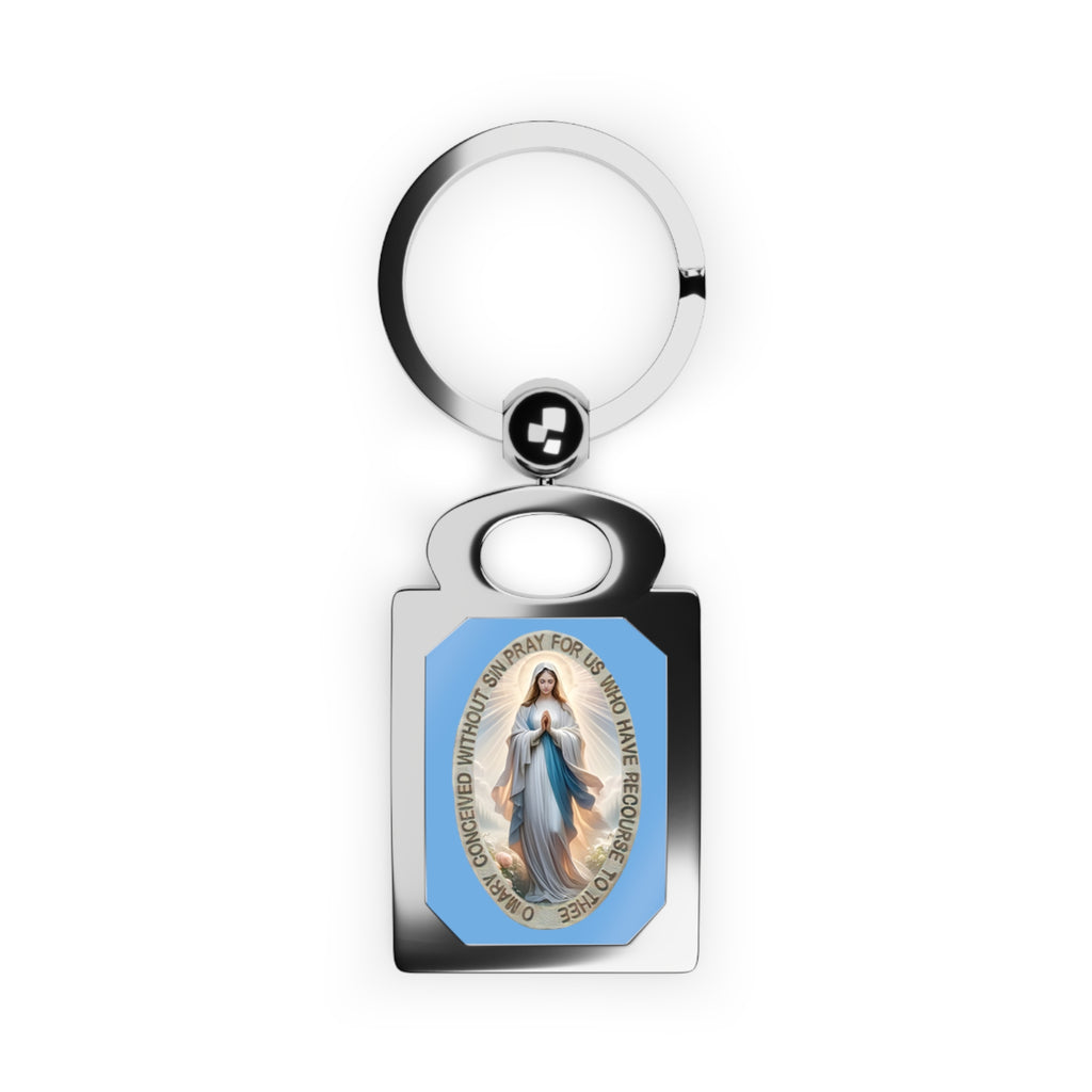 Virgin Mary Medal Rectangle Photo Keyring | Religious Iconography Church Gift Bag Charm