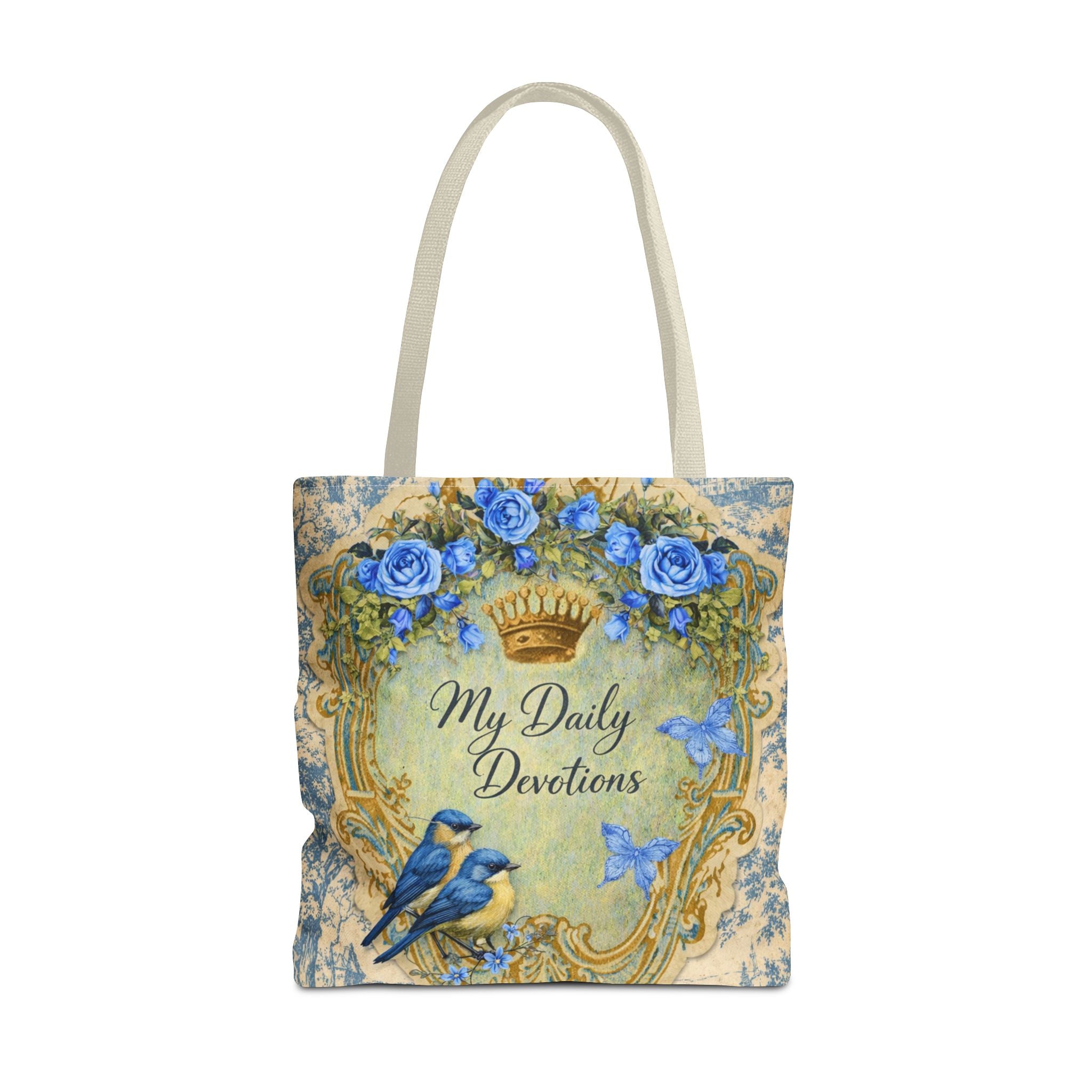 Daily Devotions Tote Bag | Bluebird Toile Bible Study Accessory | Christian Shoulder Bag