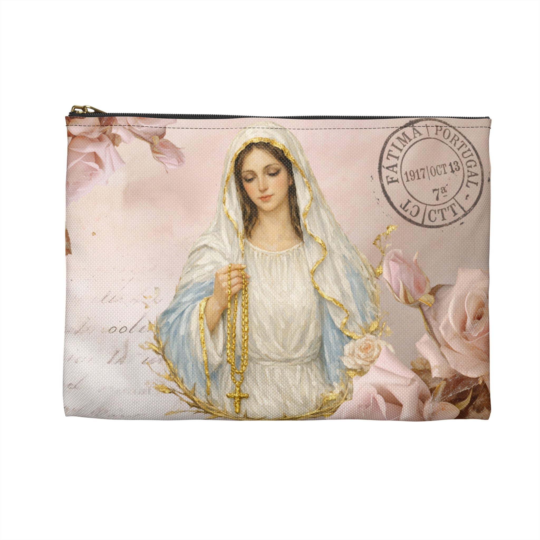 Our Lady of Fatima Accessory Pouch | Rosary Vintage Floral Print