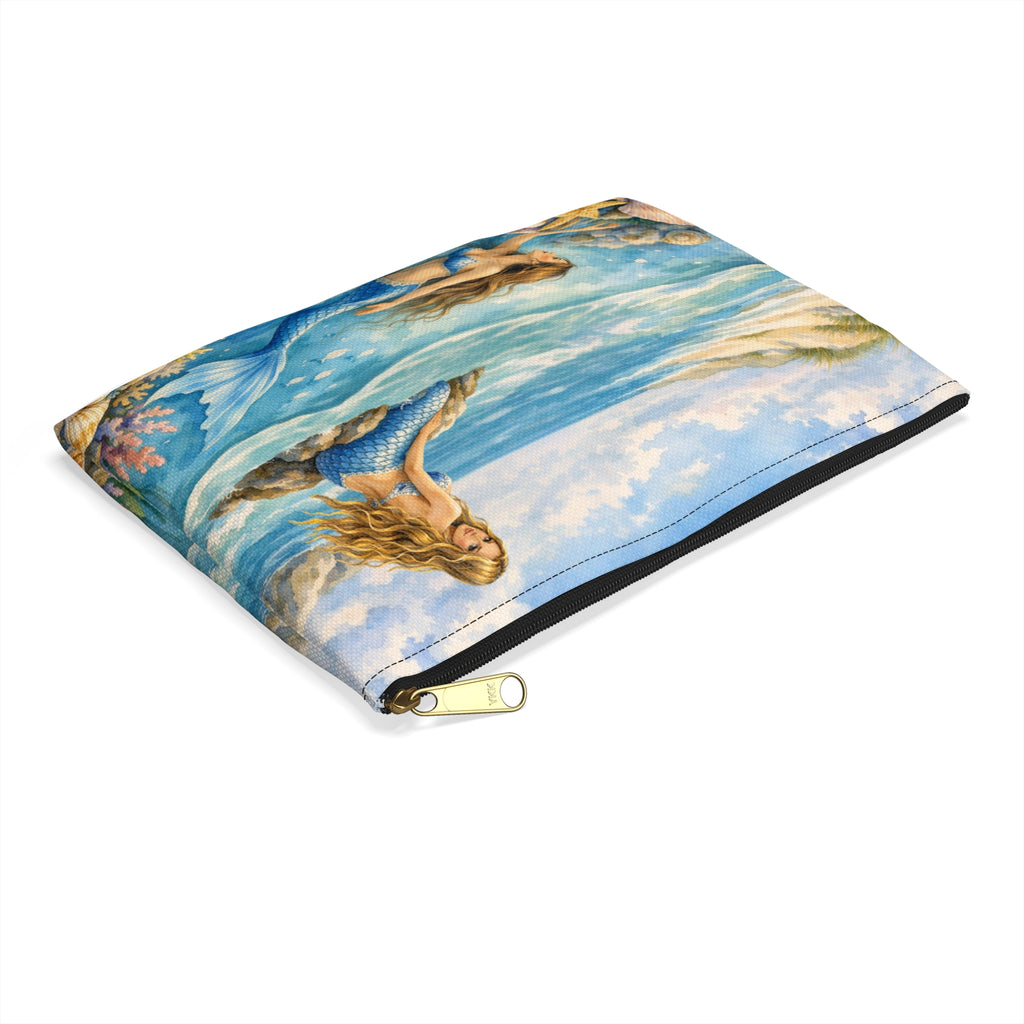 Mermaids Beach Accessory Pouch | Ocean Seashell Starfish Cosmetic Bag | Toiletry Bag for Beach Goer