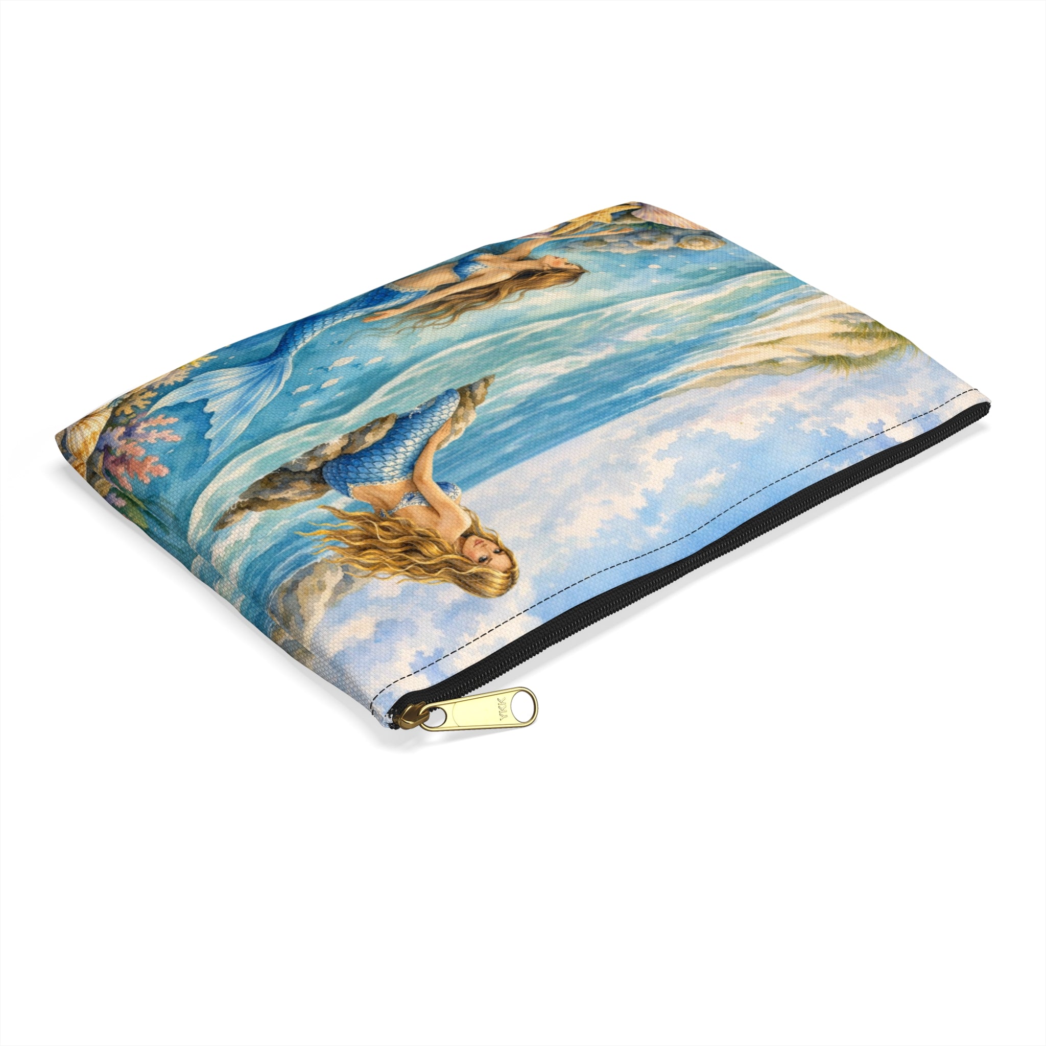 Mermaids Beach Accessory Pouch | Ocean Seashell Starfish Cosmetic Bag | Toiletry Bag for Beach Goer