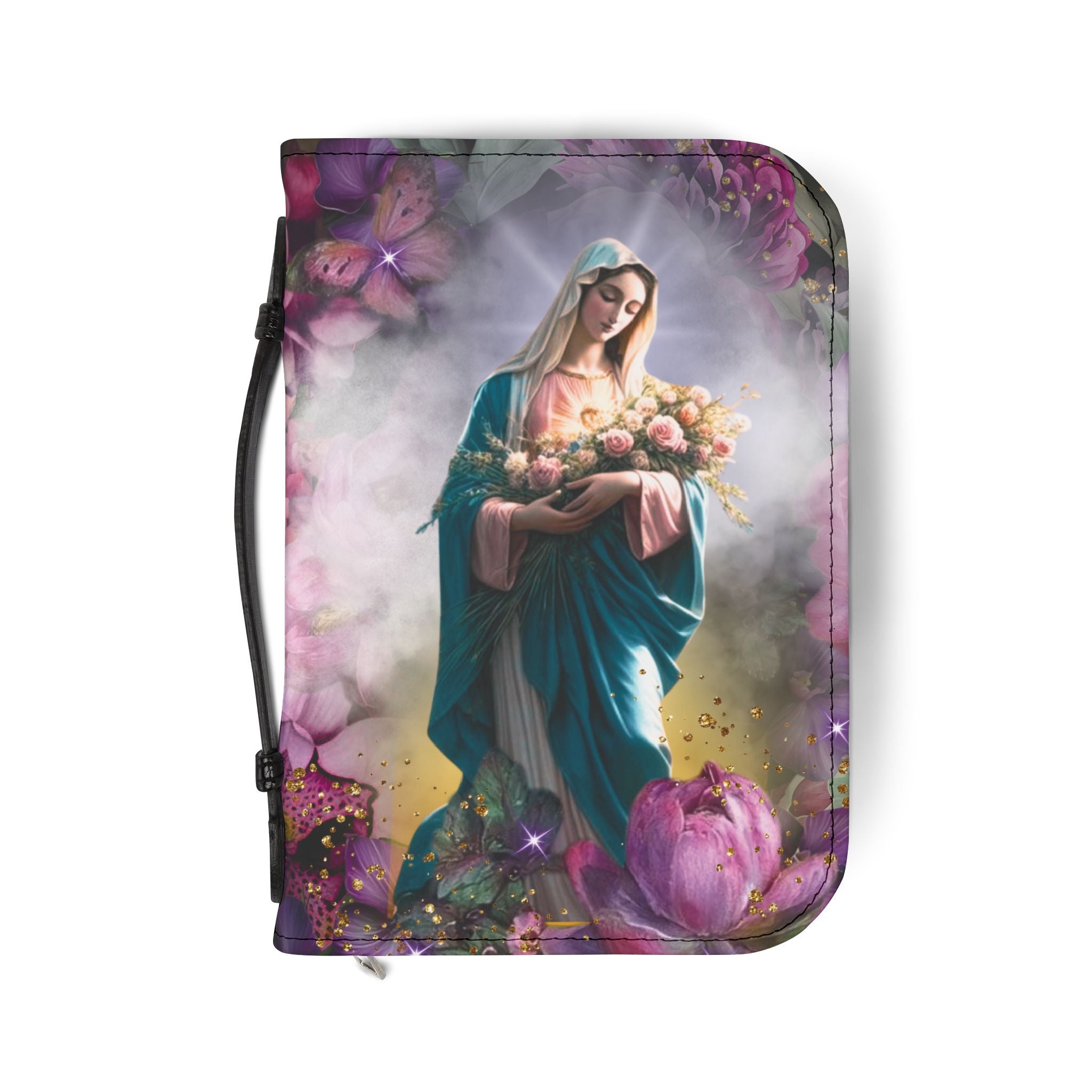 Marian Illustration Bible Cover | Protective Bible Case with Handle | Christian