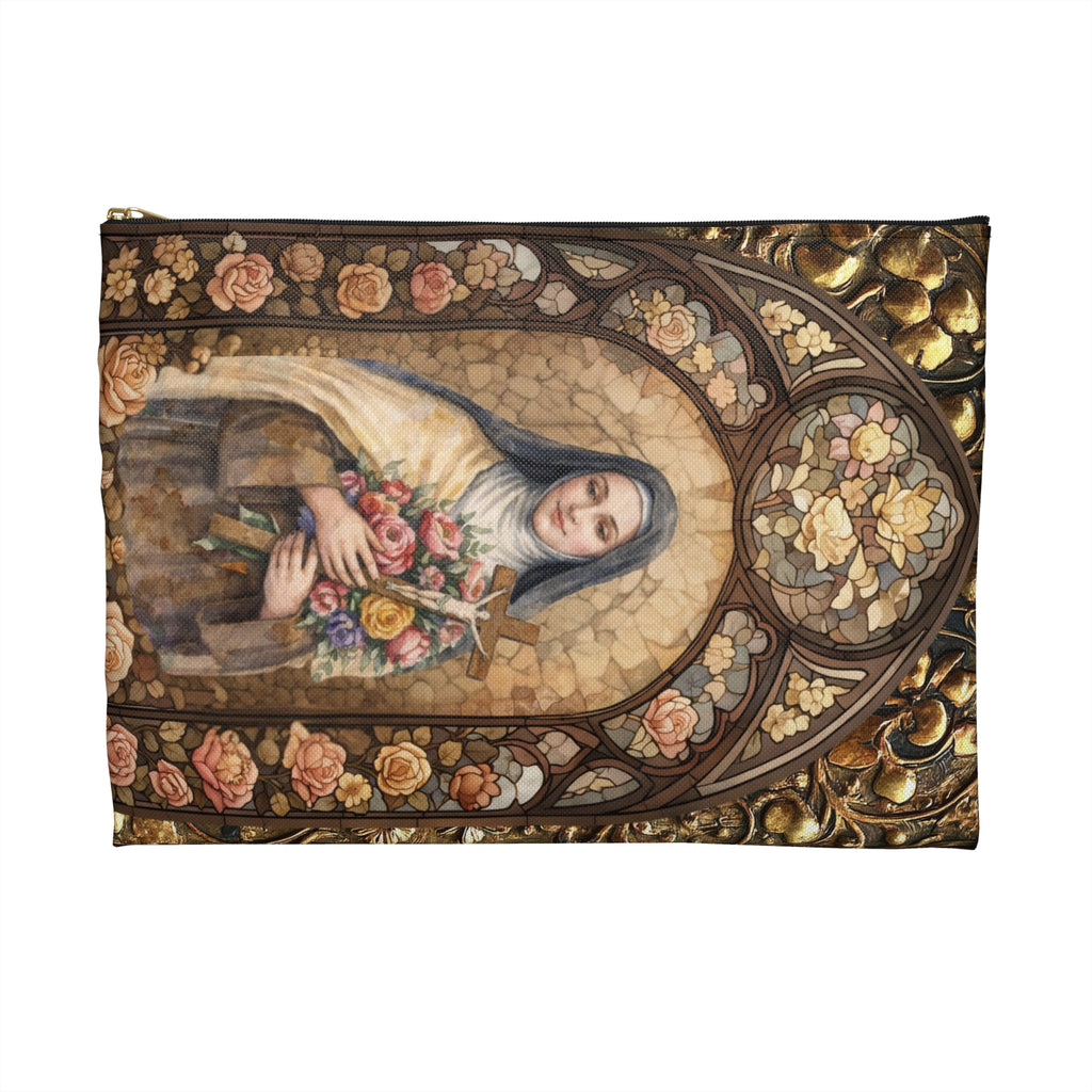 St. Thérèse Rosary Pouch Marian Roses & Doves Vegan Leather Case Accessory Pouch | Religious Rosary Makeup Bag