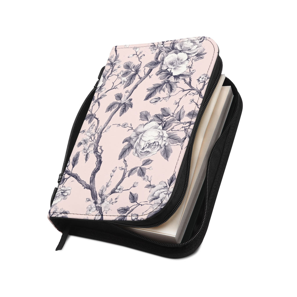 Pink White Botanical Toile Bible Cover | Floral Design | Christian Gift | Vegan Bible Case with Handle & Zipper | Bible Study Accessory
