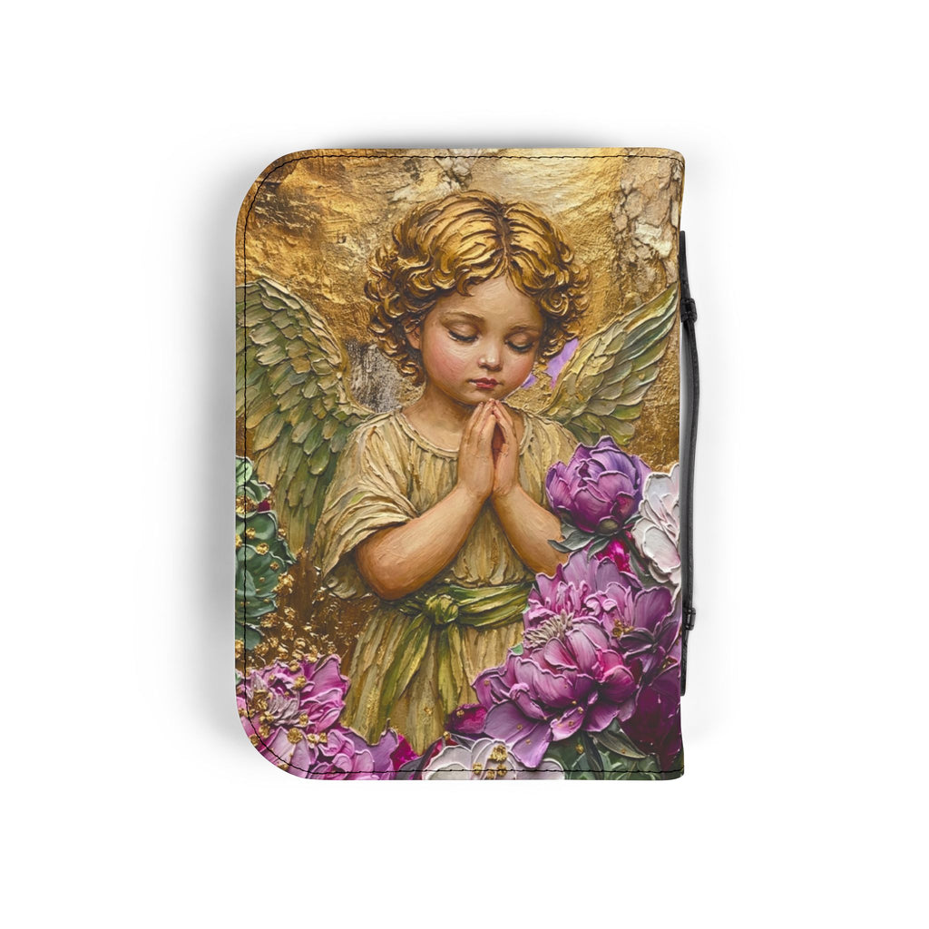 Praying Cherub with Flowers Bible Cover | Angel Artwork Zippered Case