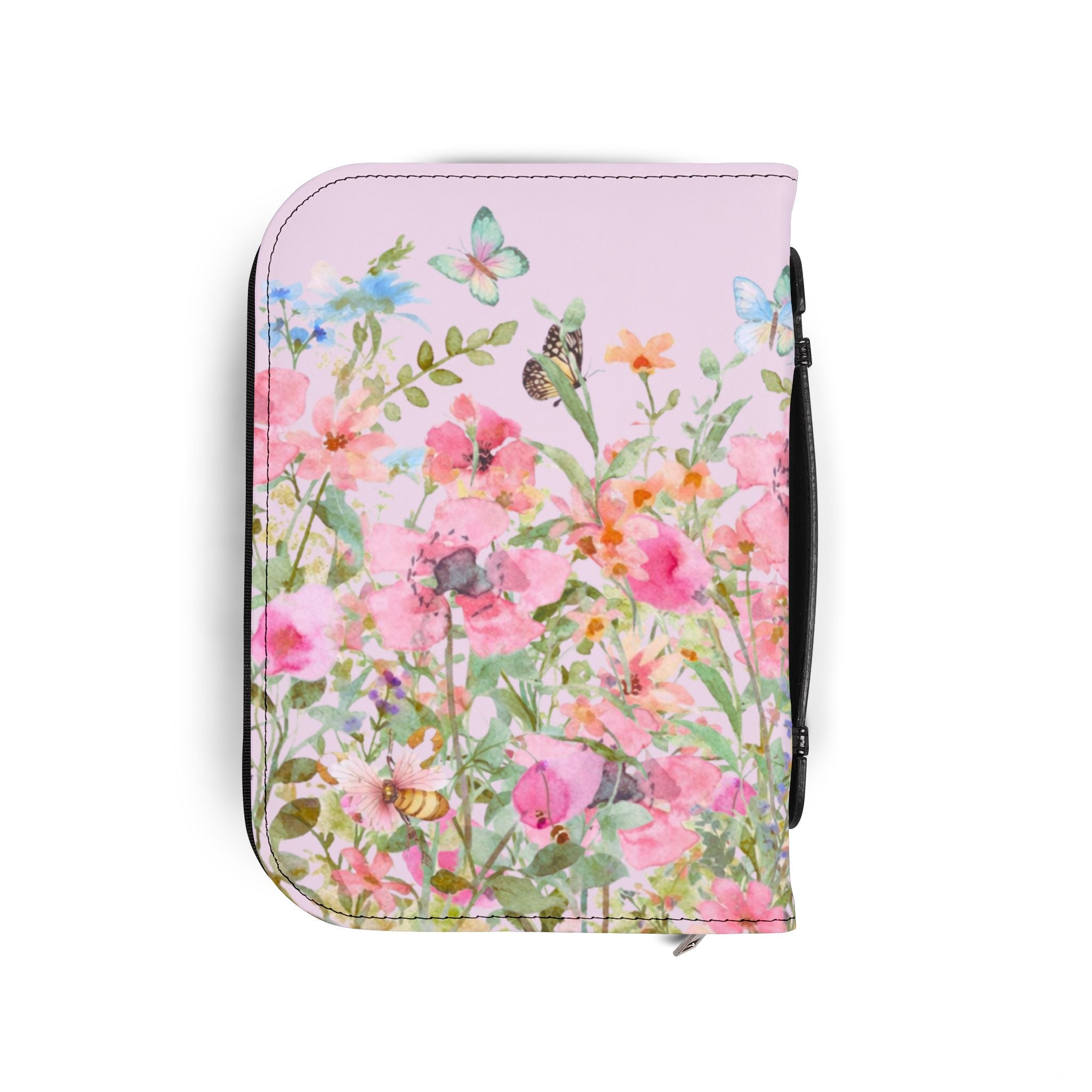 Floral Meadow Bible Cover | Pink Wildflowers, Butterflies, Missal Cover Bible Case