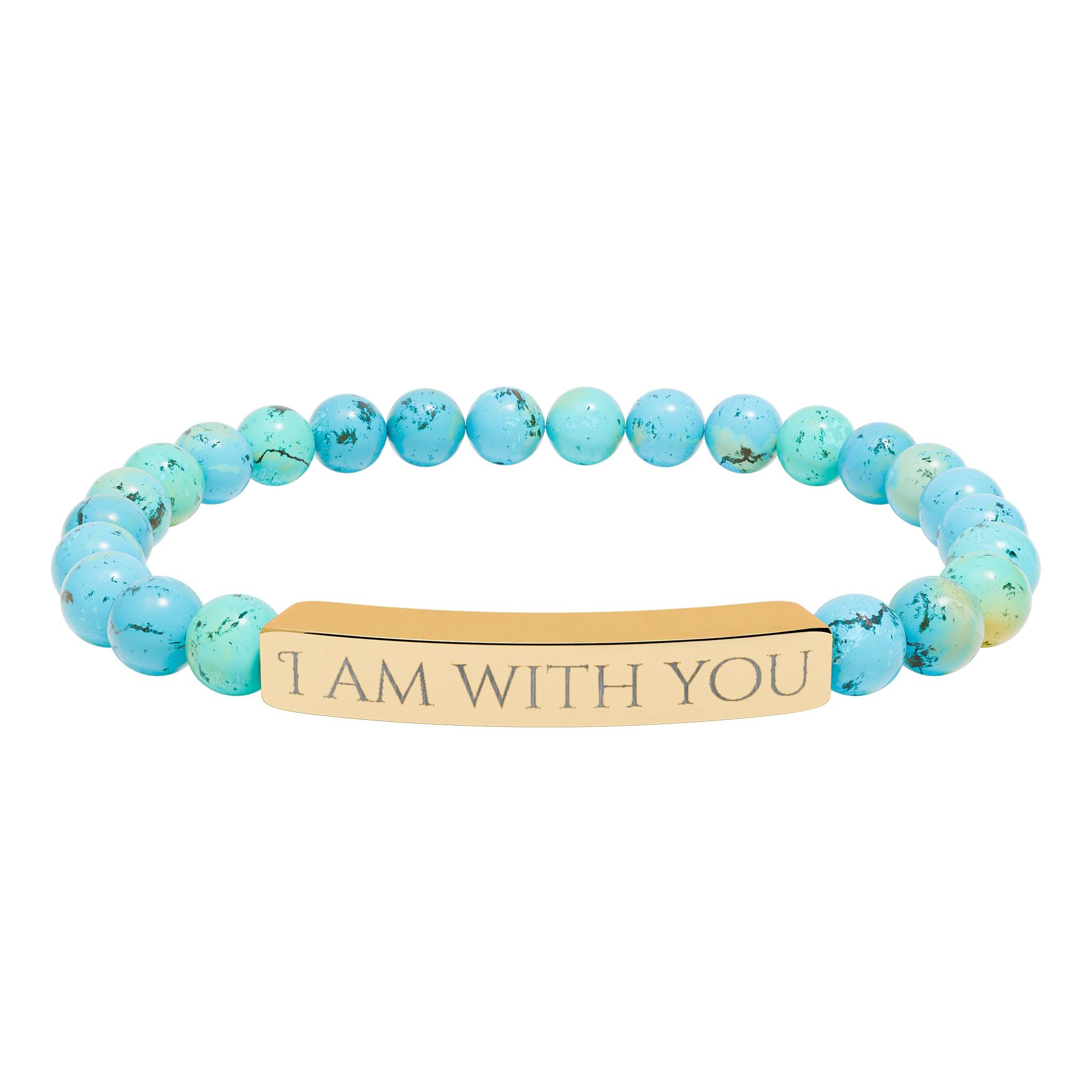 I Am With You Natural Stone Stretch Bar Bracelet | Engraved Christian Bracelet