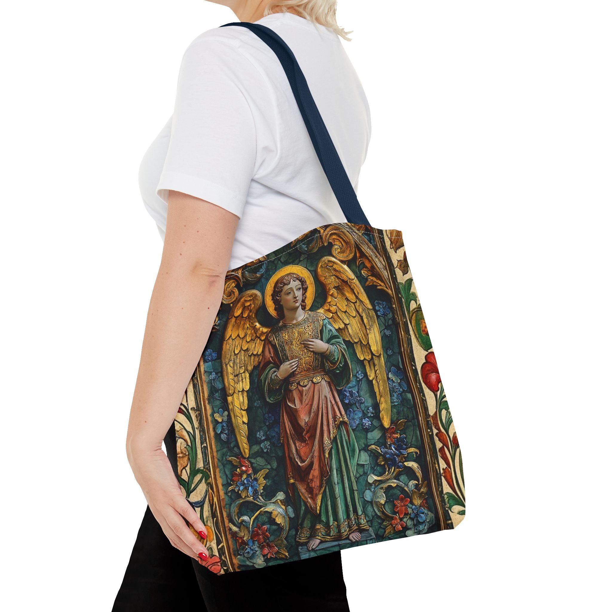 Medieval Manuscript Angel Tote | Ornate Religious Artwork, AOP Shoulder Bag Gift for Catholic