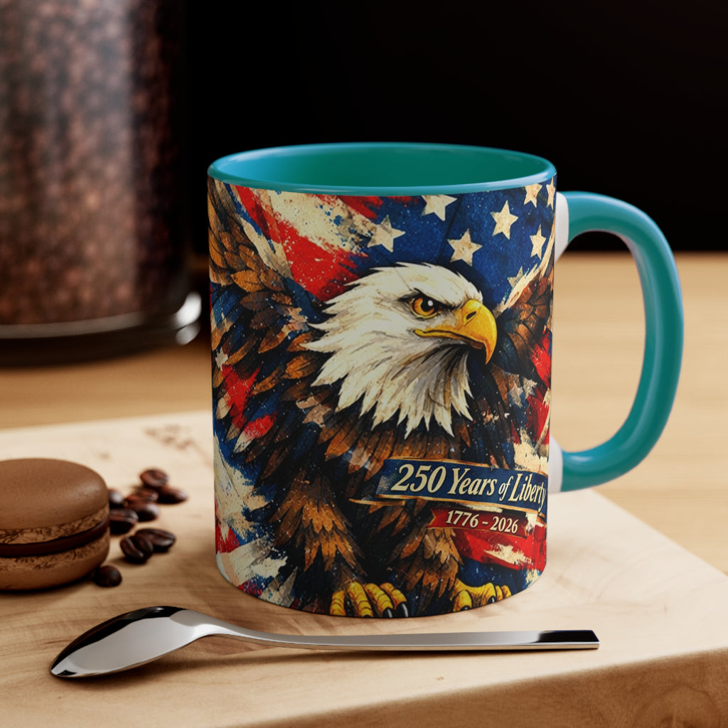 Bald Eagle with American Flag Mug | 250 Years of Liberty 1776-2026 Coffee Cup Comemorative Anniversary