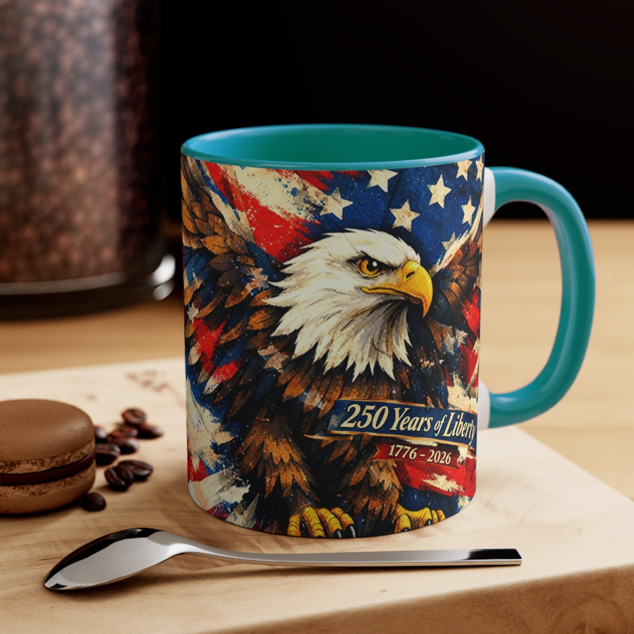 Bald Eagle with American Flag Mug | 250 Years of Liberty 1776-2026 Coffee Cup Comemorative Anniversary